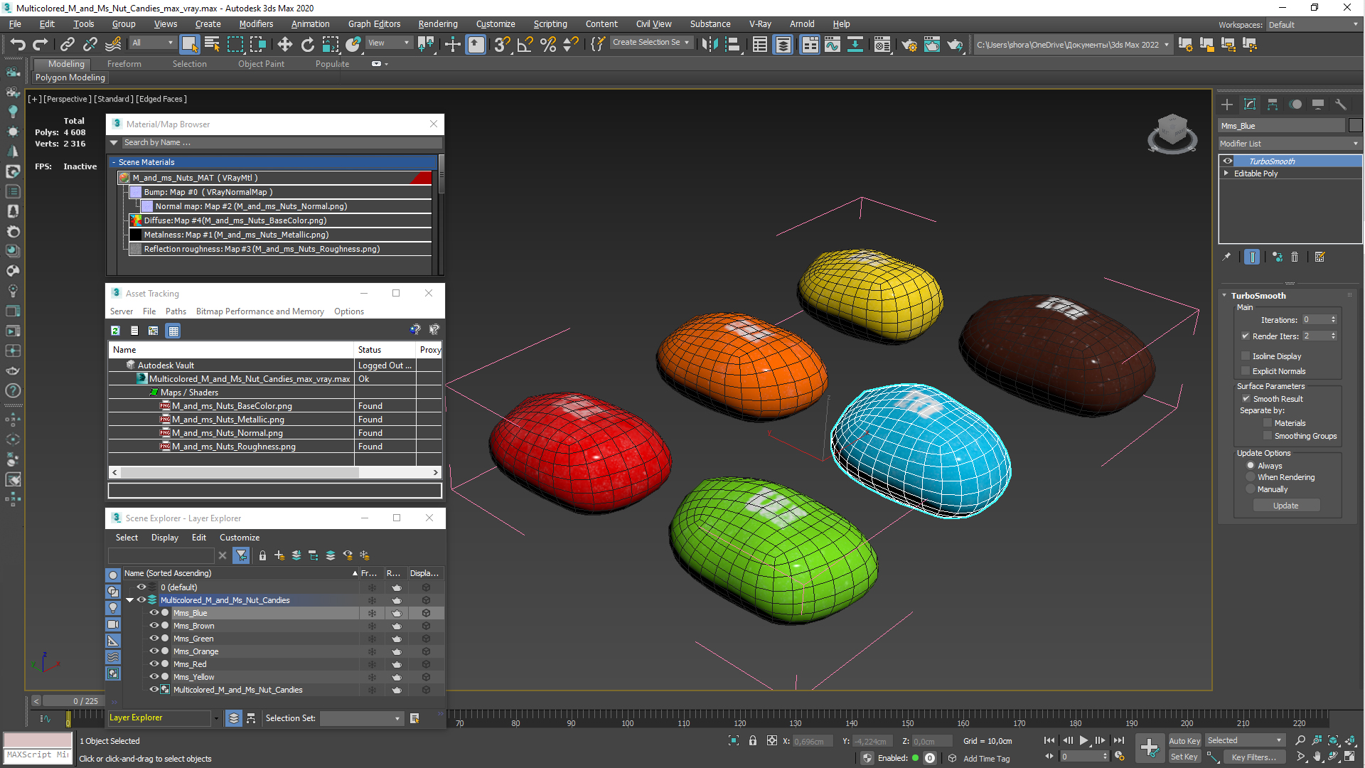 3D Multicolored M and Ms Nut Candies model