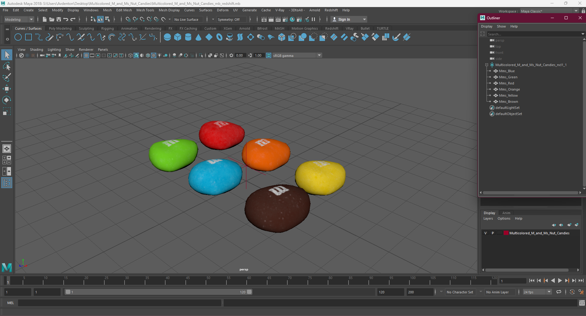 3D Multicolored M and Ms Nut Candies model