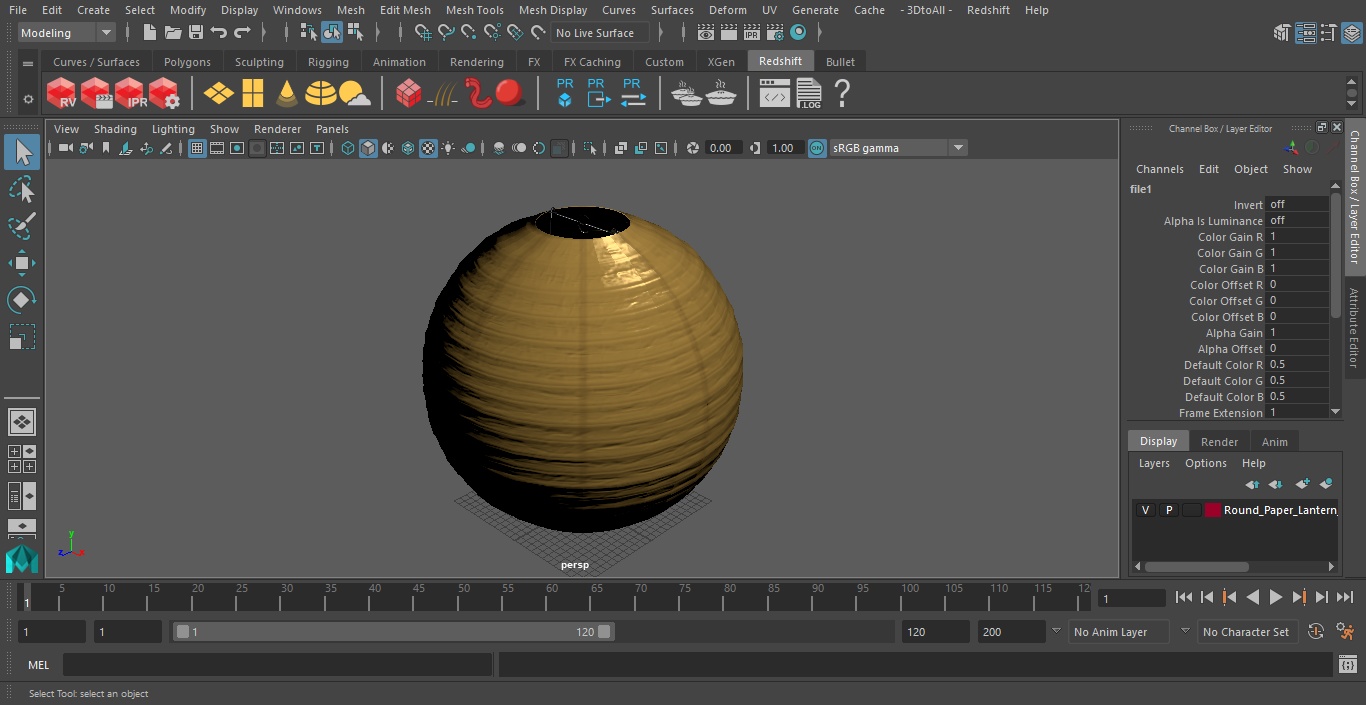 Round Paper Lantern Gold 3D model