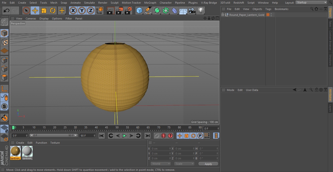 Round Paper Lantern Gold 3D model