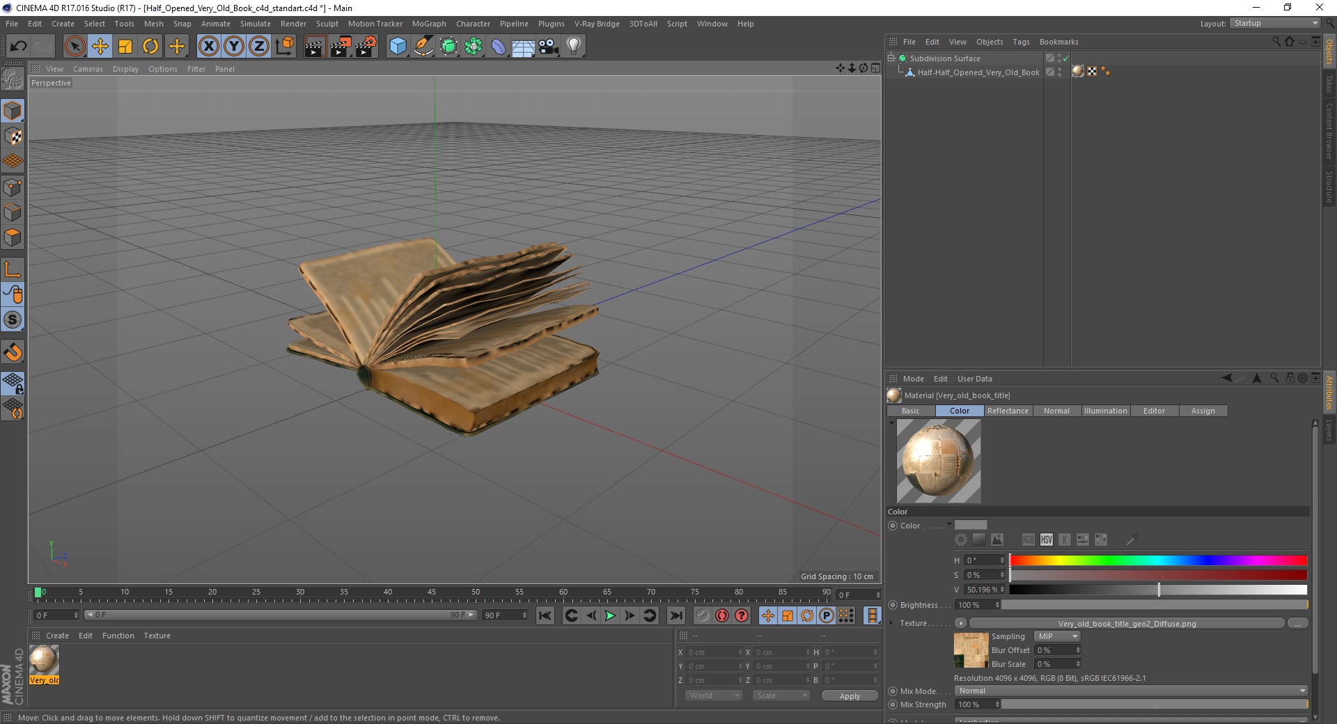 3D model Half Opened Very Old Book