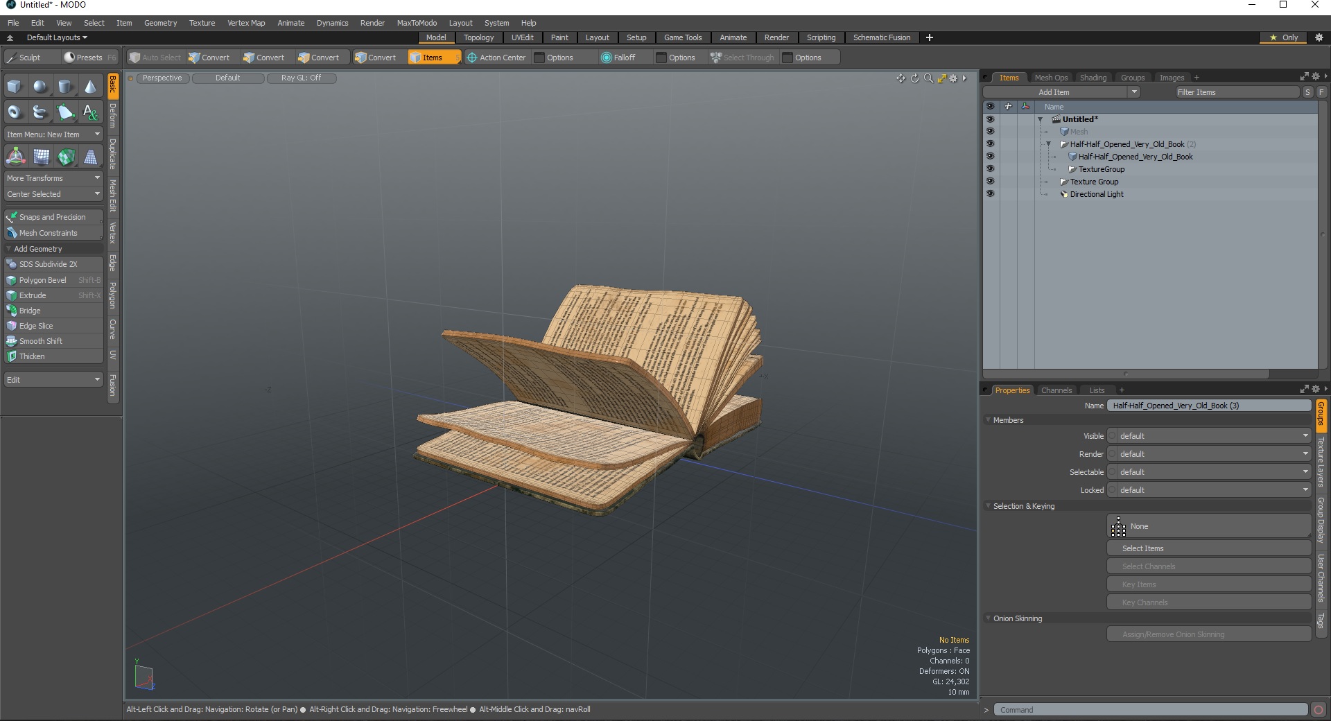 3D model Half Opened Very Old Book