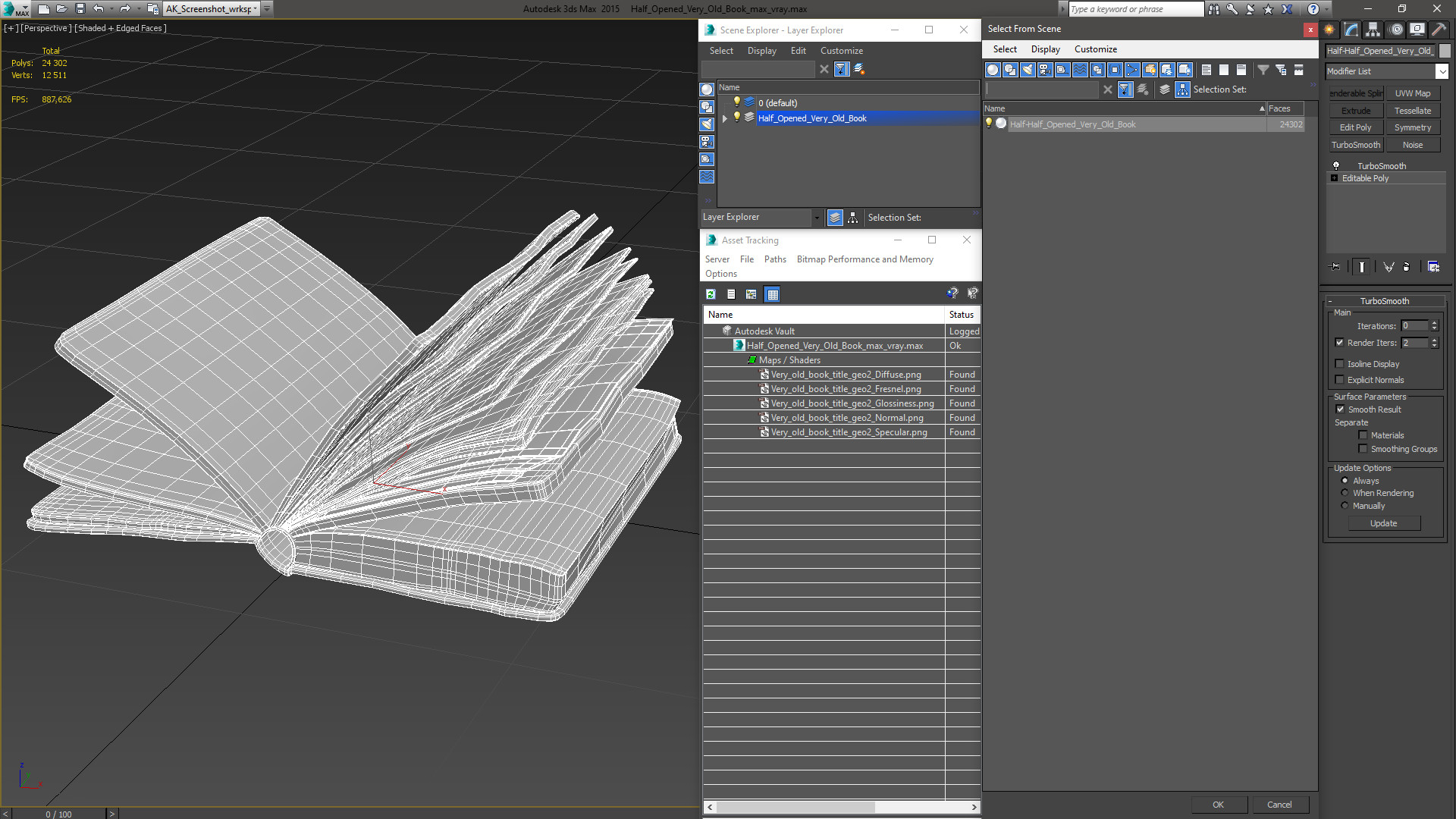 3D model Half Opened Very Old Book