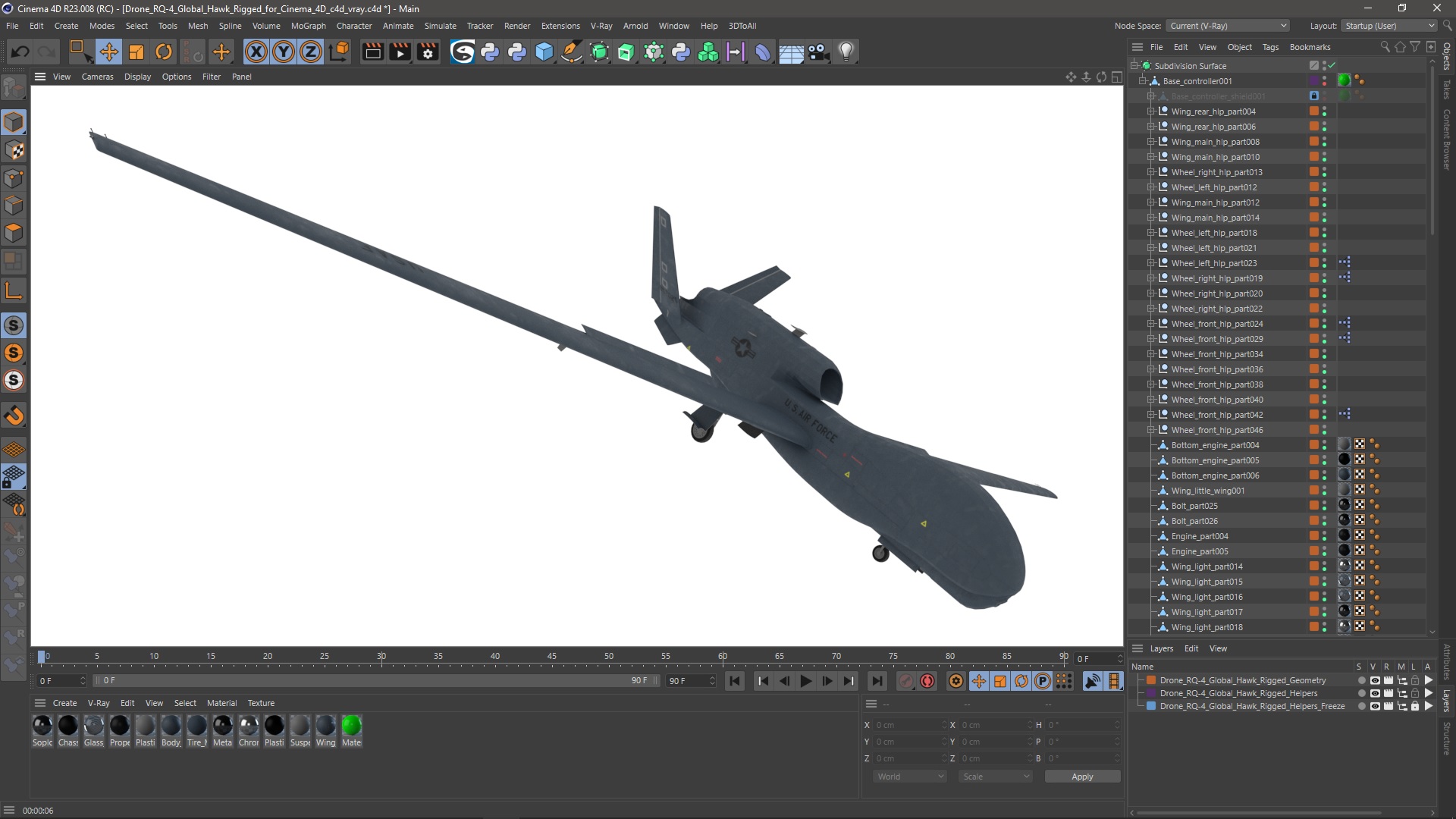 3D Drone RQ-4 Global Hawk Rigged for Cinema 4D model
