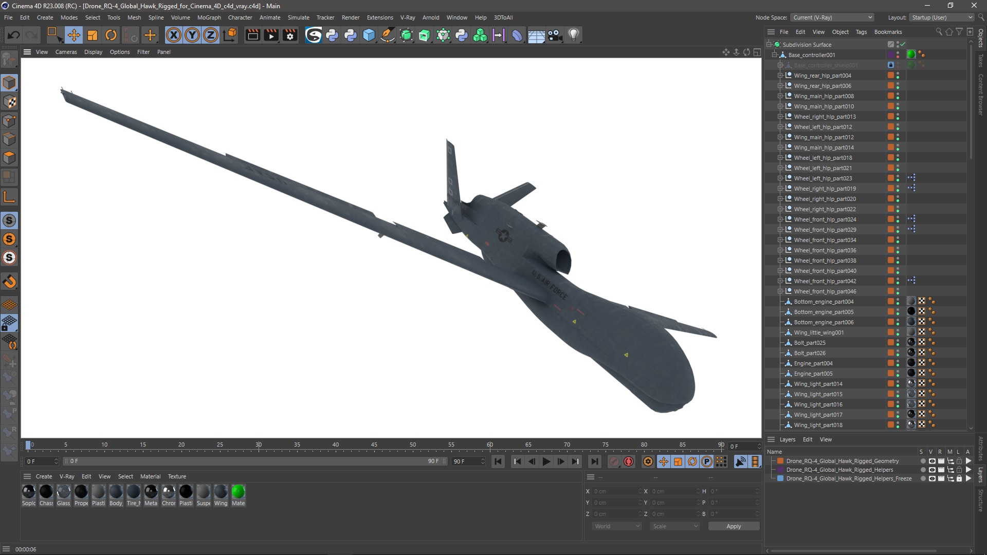 3D Drone RQ-4 Global Hawk Rigged for Cinema 4D model