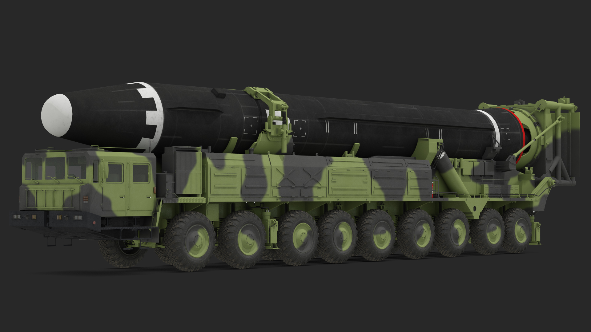 3D Hwasong-15 Transporter Erector Vehicle with Intercontinental Ballistic Missile Clean Rigged