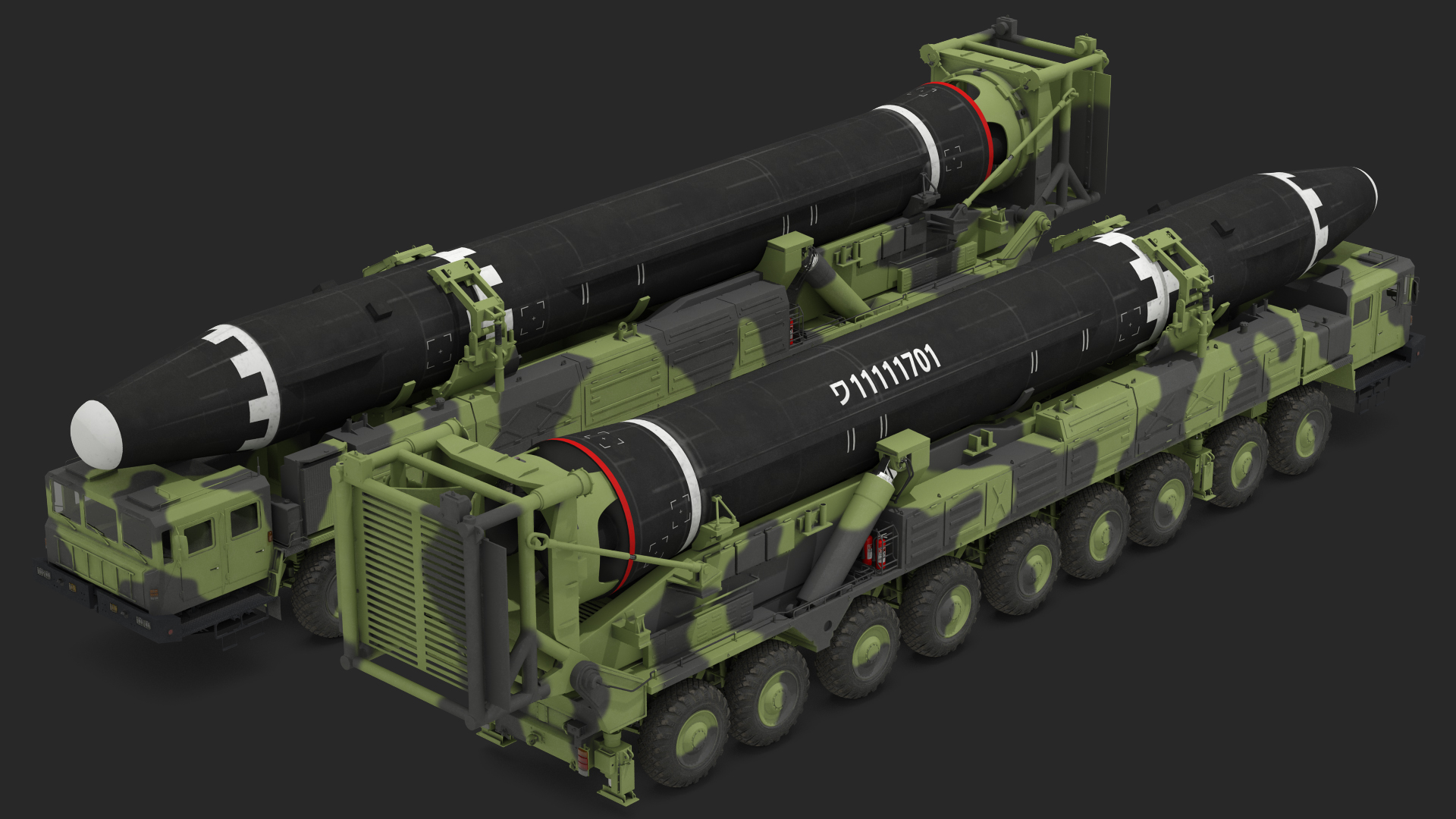 3D Hwasong-15 Transporter Erector Vehicle with Intercontinental Ballistic Missile Clean Rigged