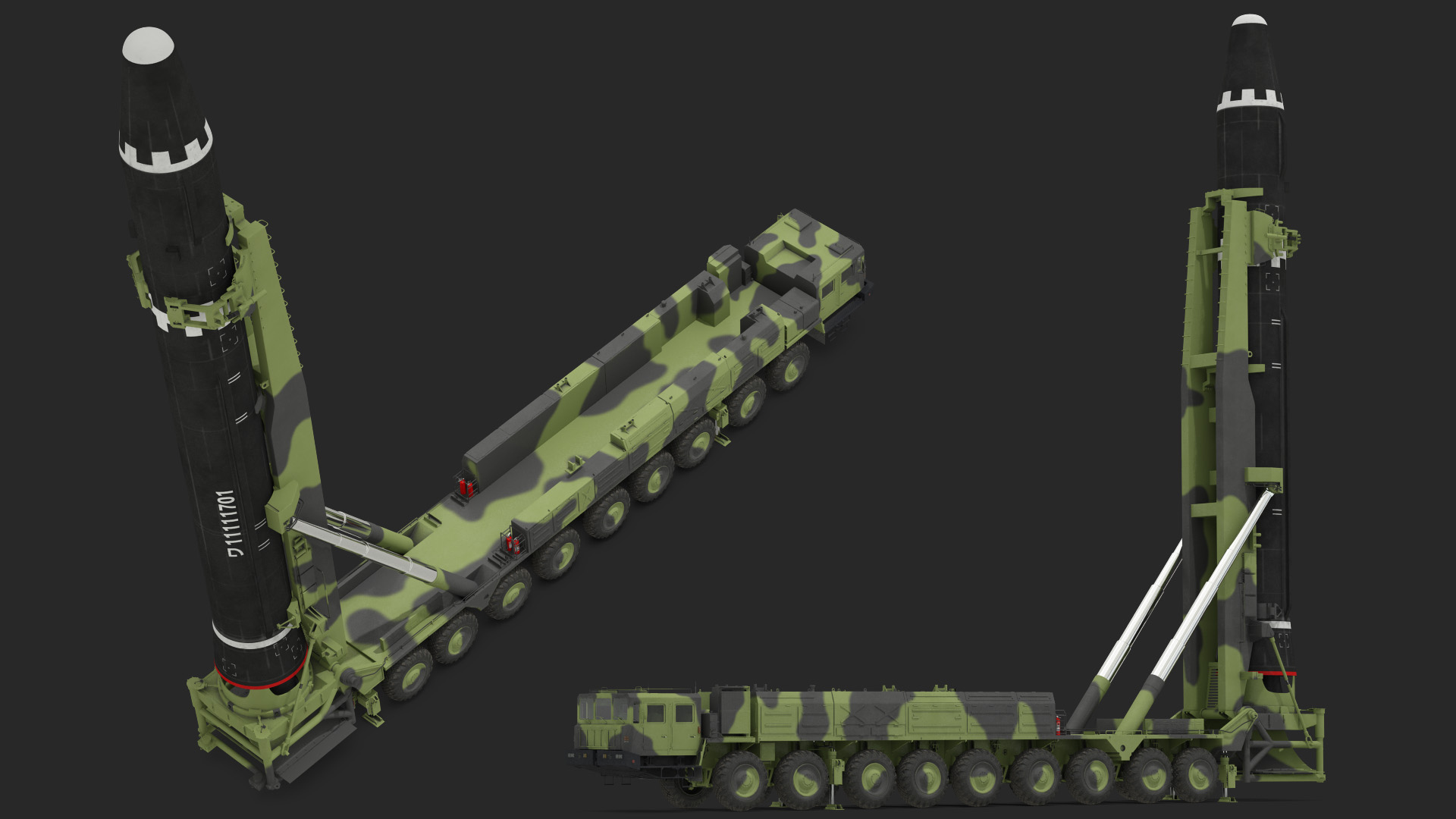 3D Hwasong-15 Transporter Erector Vehicle with Intercontinental Ballistic Missile Clean Rigged