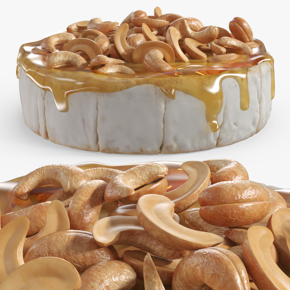 Baked Brie Cheese Wheel with Cashew Nuts and Honey