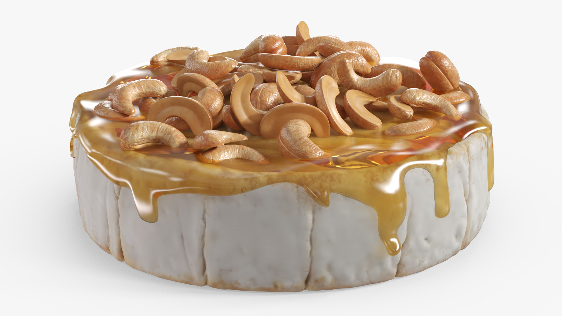 Baked Brie Cheese Wheel with Cashew Nuts and Honey