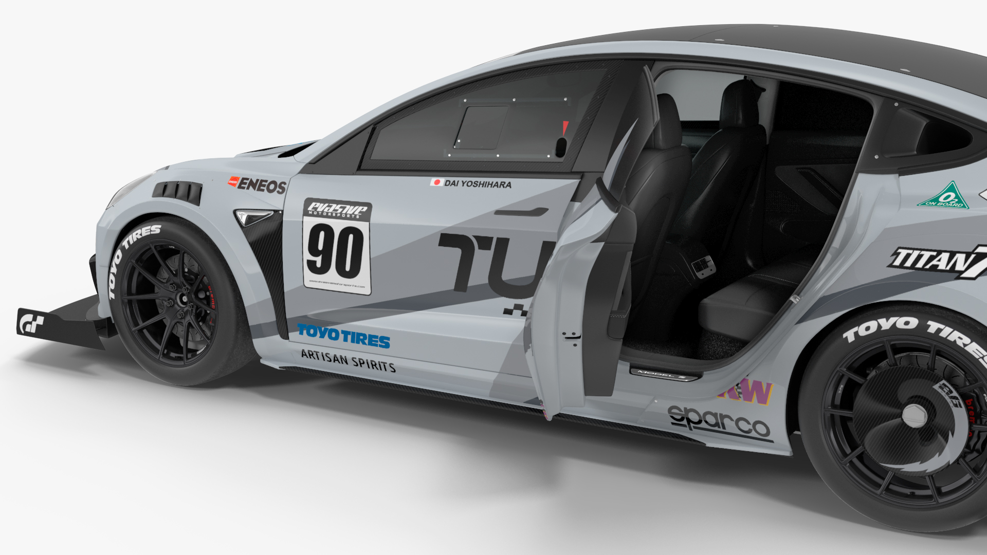 3D Tesla Model 3 Race Car Rigged for Cinema 4D model