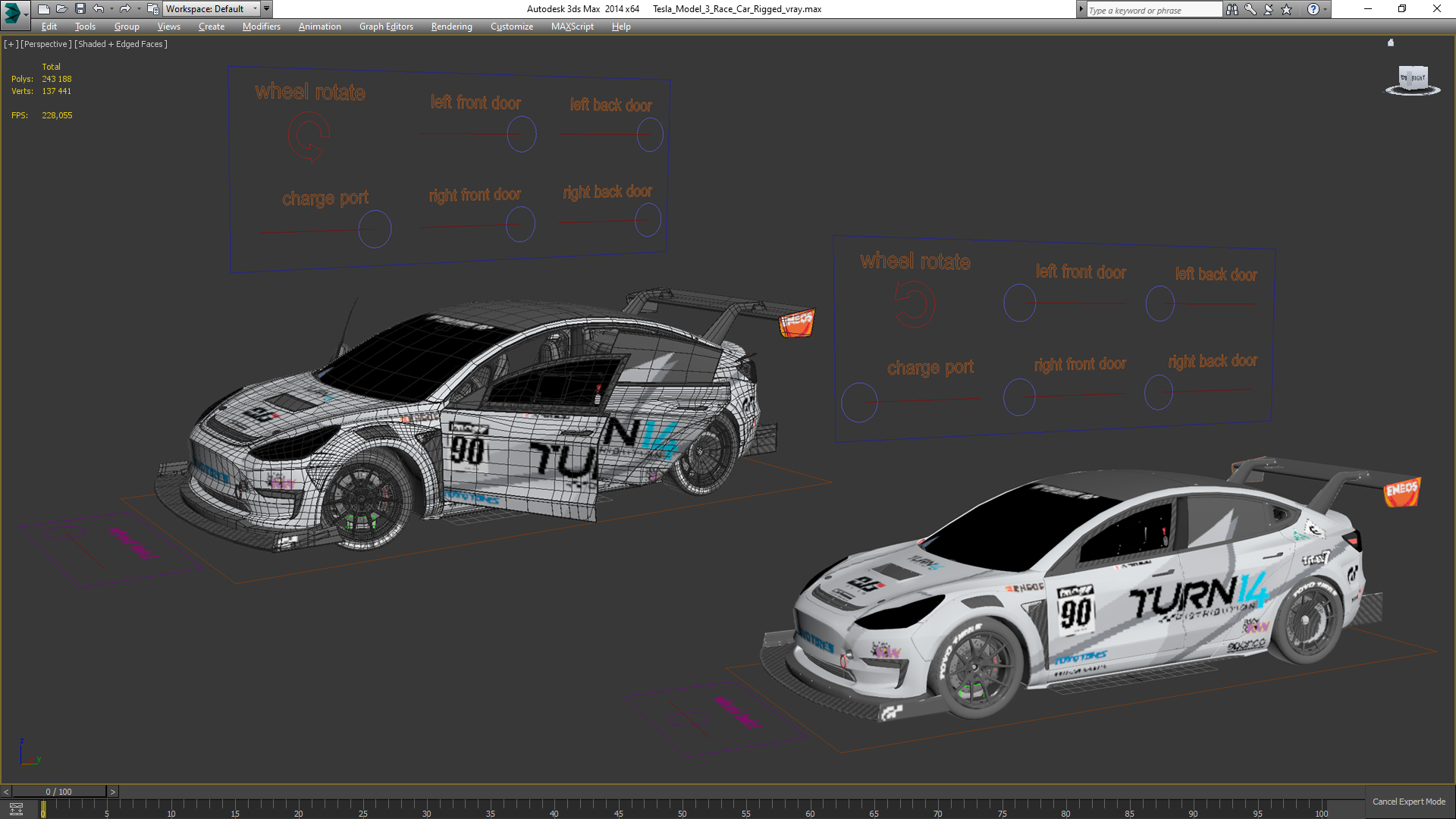 3D Tesla Model 3 Race Car Rigged for Cinema 4D model