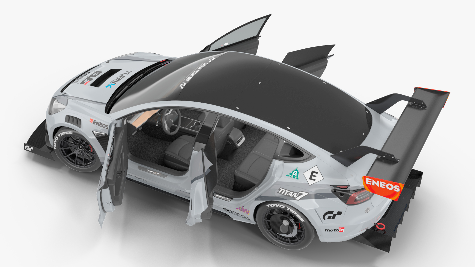 3D Tesla Model 3 Race Car Rigged for Cinema 4D model