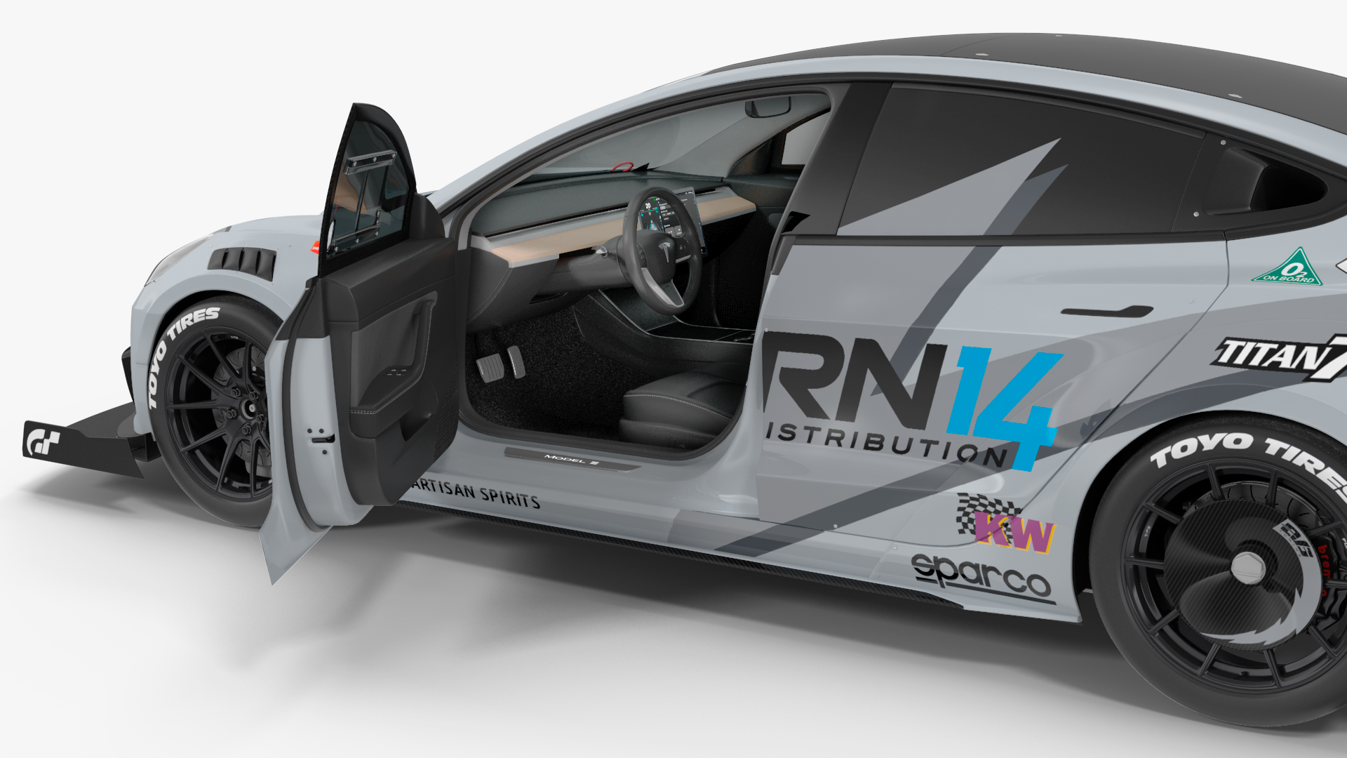 3D Tesla Model 3 Race Car Rigged for Cinema 4D model
