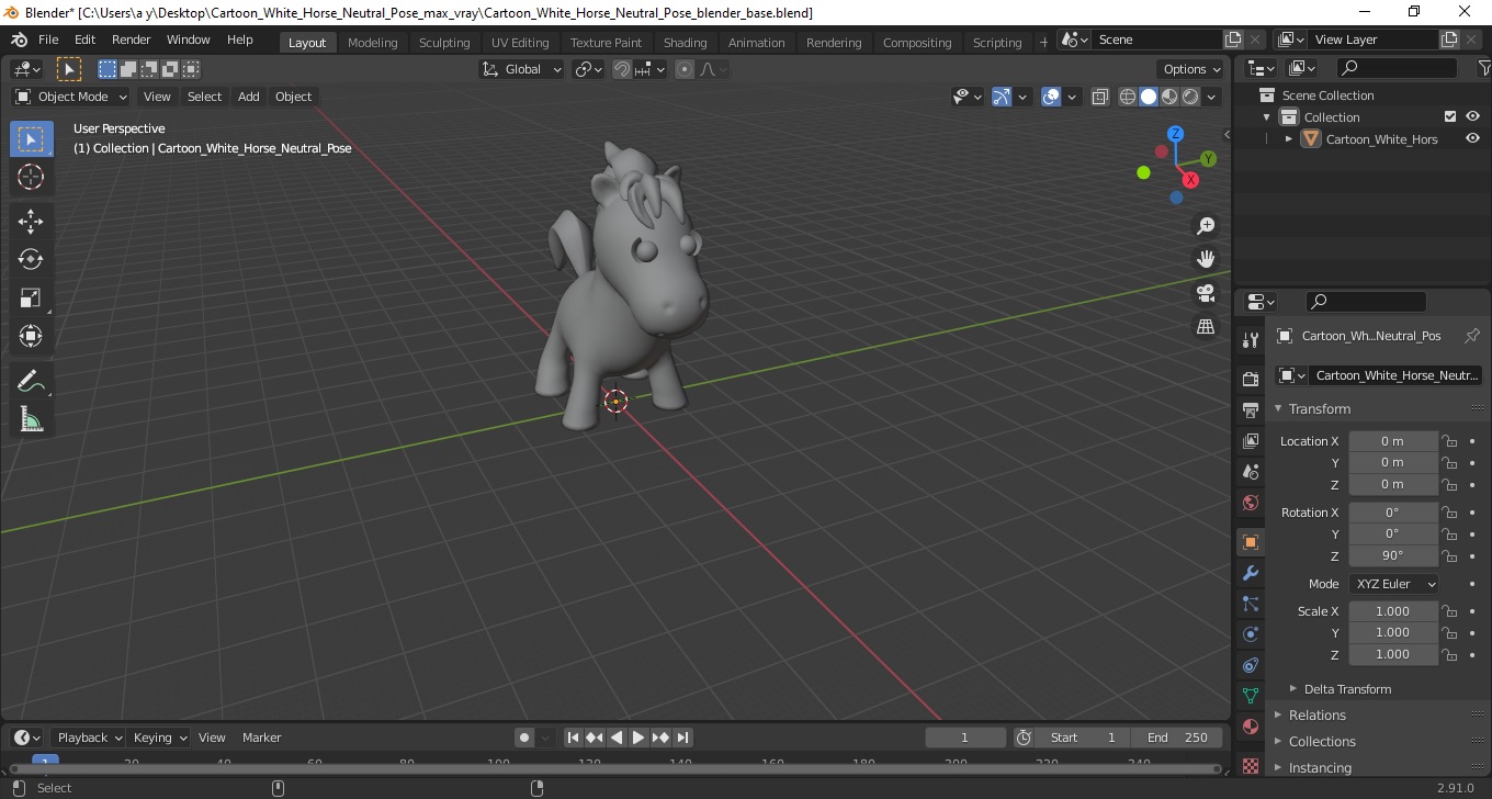 Cartoon White Horse Neutral Pose 3D