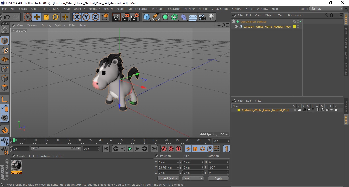 Cartoon White Horse Neutral Pose 3D
