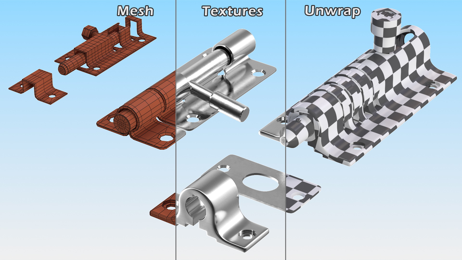 Chrome Sliding Door Locks Set 3D model