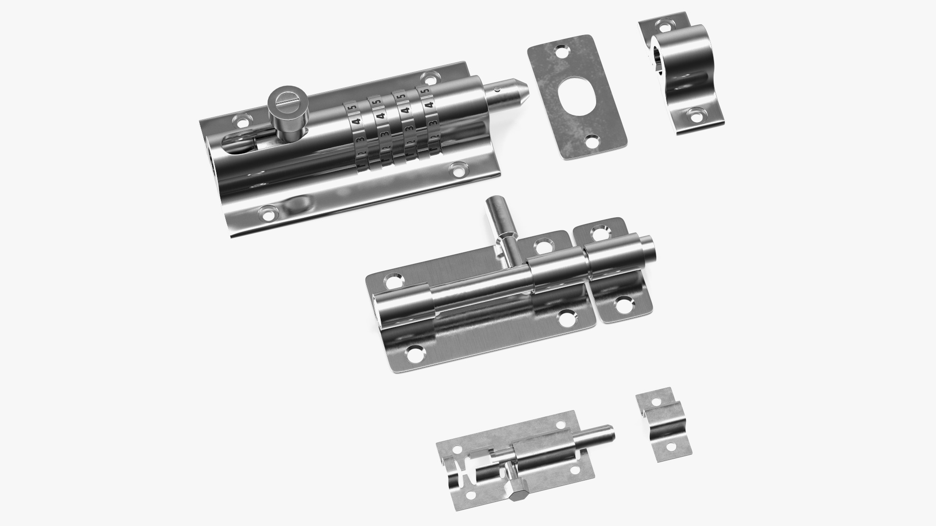 Chrome Sliding Door Locks Set 3D model
