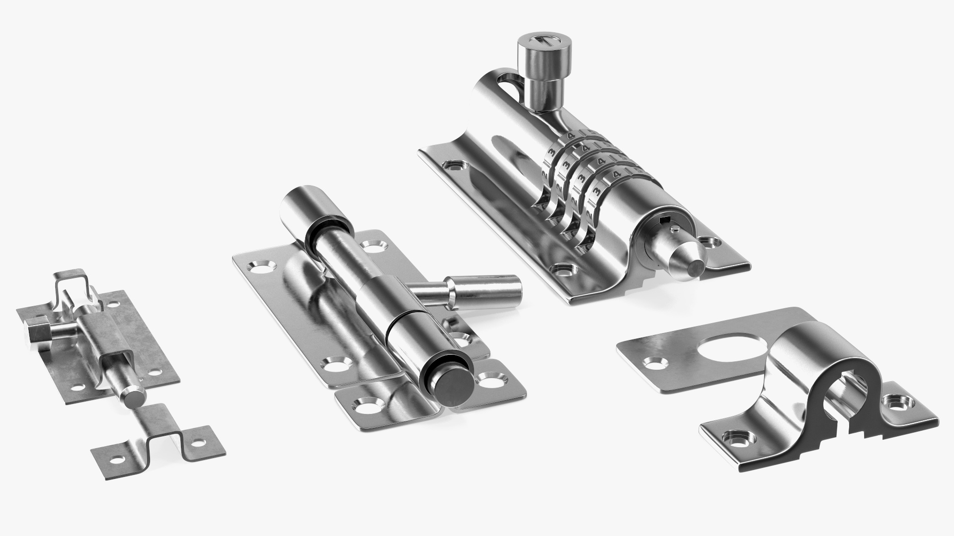 Chrome Sliding Door Locks Set 3D model