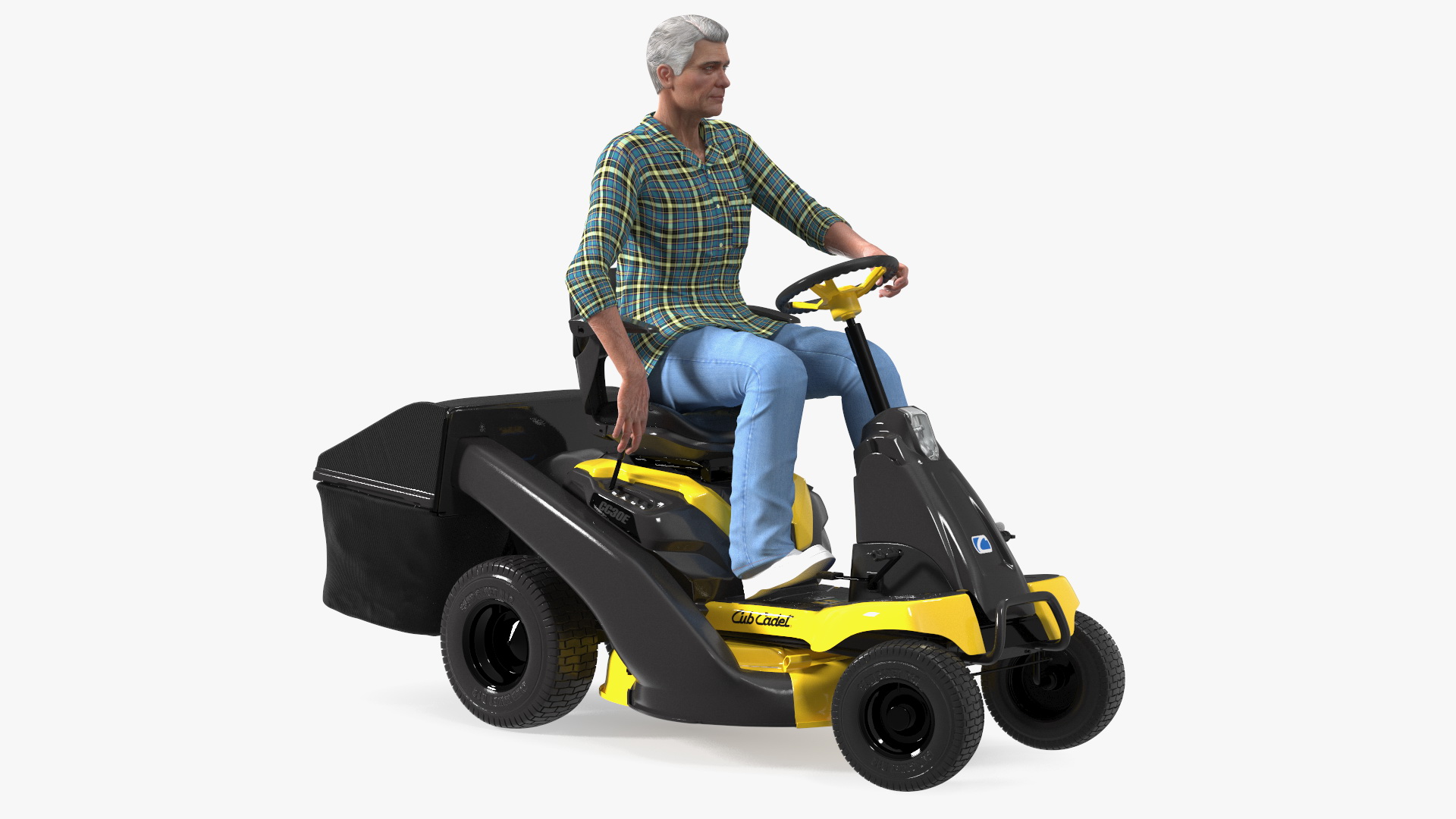 Man on Riding Lawn Mower with Bagger Cub Cadet CC30E Rigged 3D model