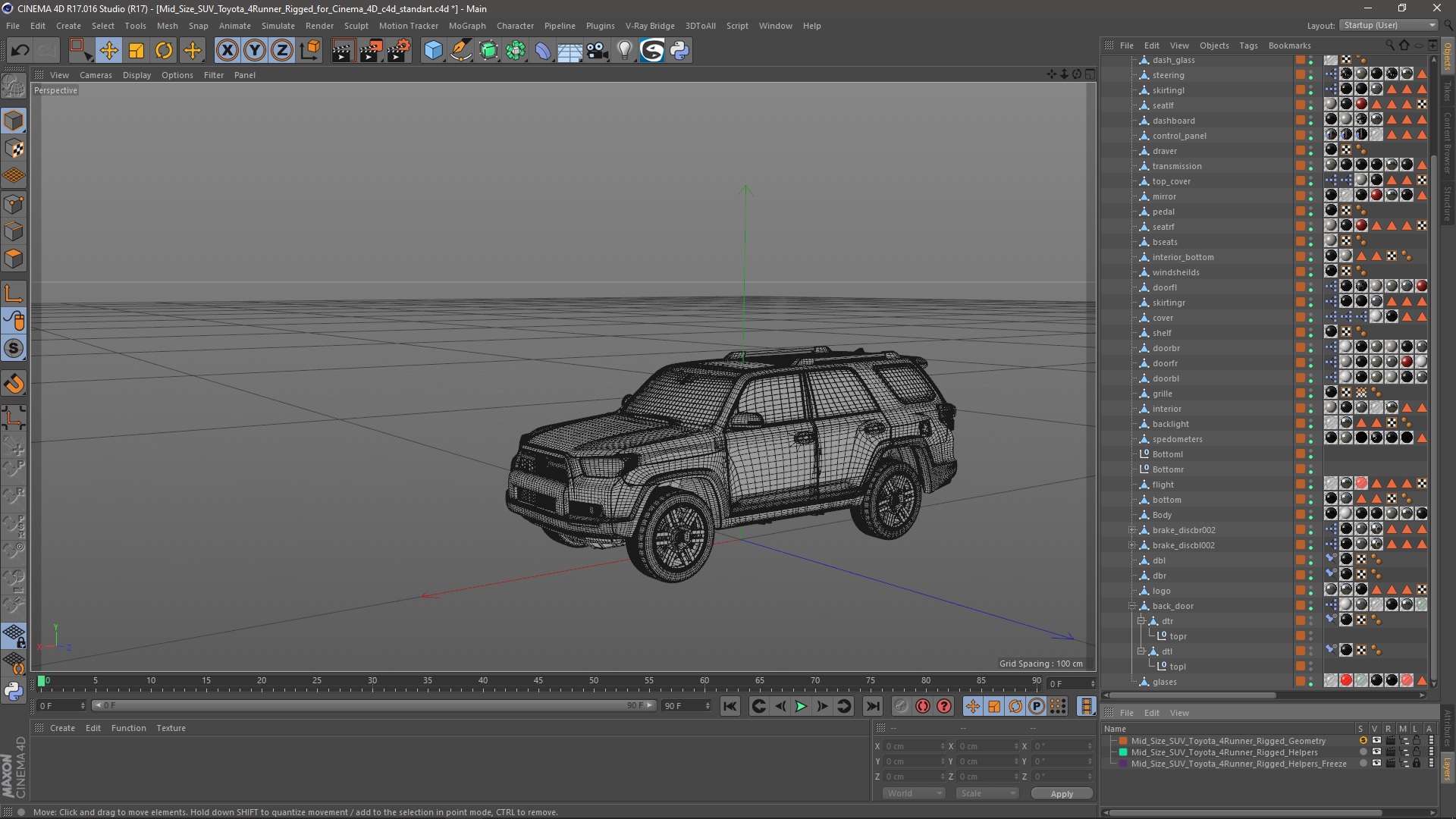 3D Mid Size SUV Toyota 4Runner Rigged for Cinema 4D model