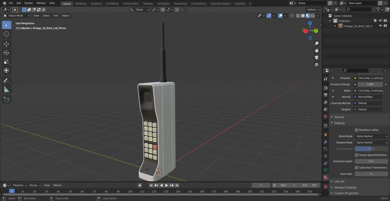 Vintage 1G Brick Cell Phone 3D