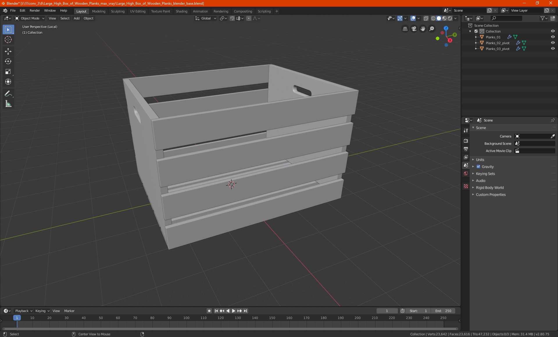 3D Large High Box of Wooden Planks