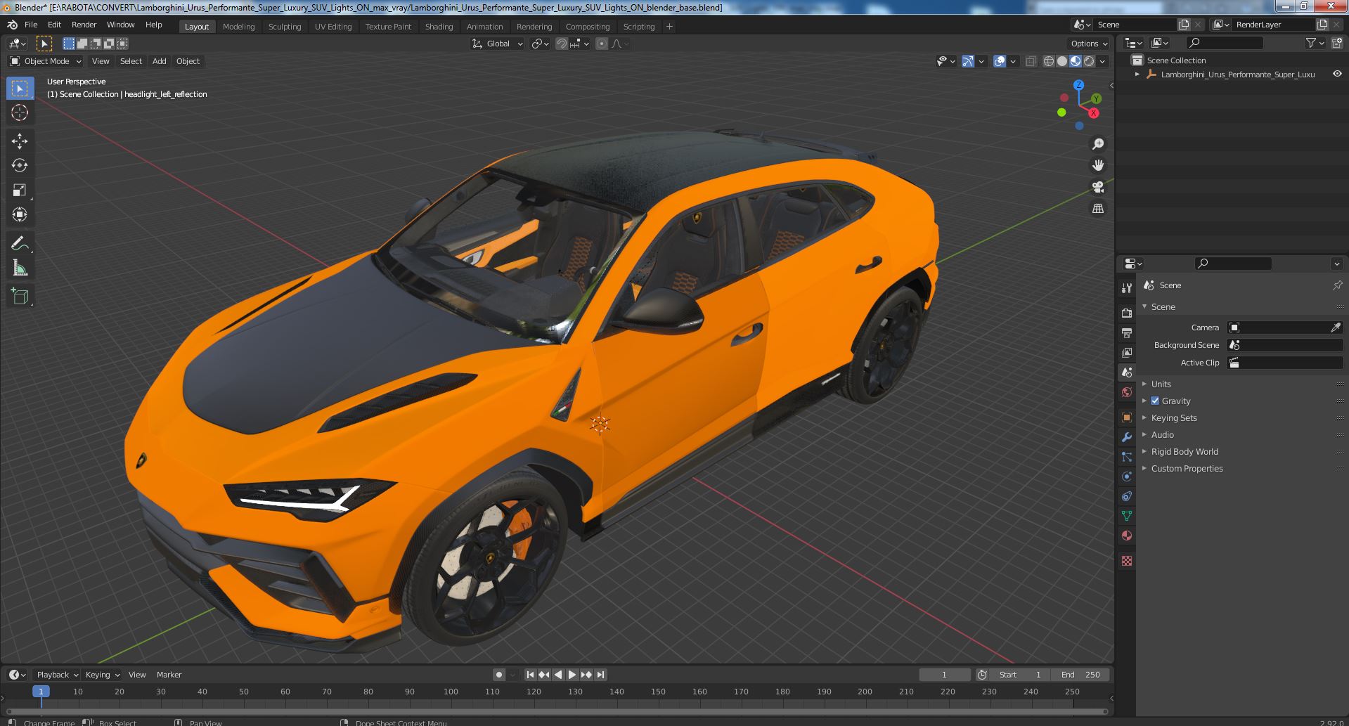 3D model Lamborghini Urus Performante Super Luxury SUV Lights ON