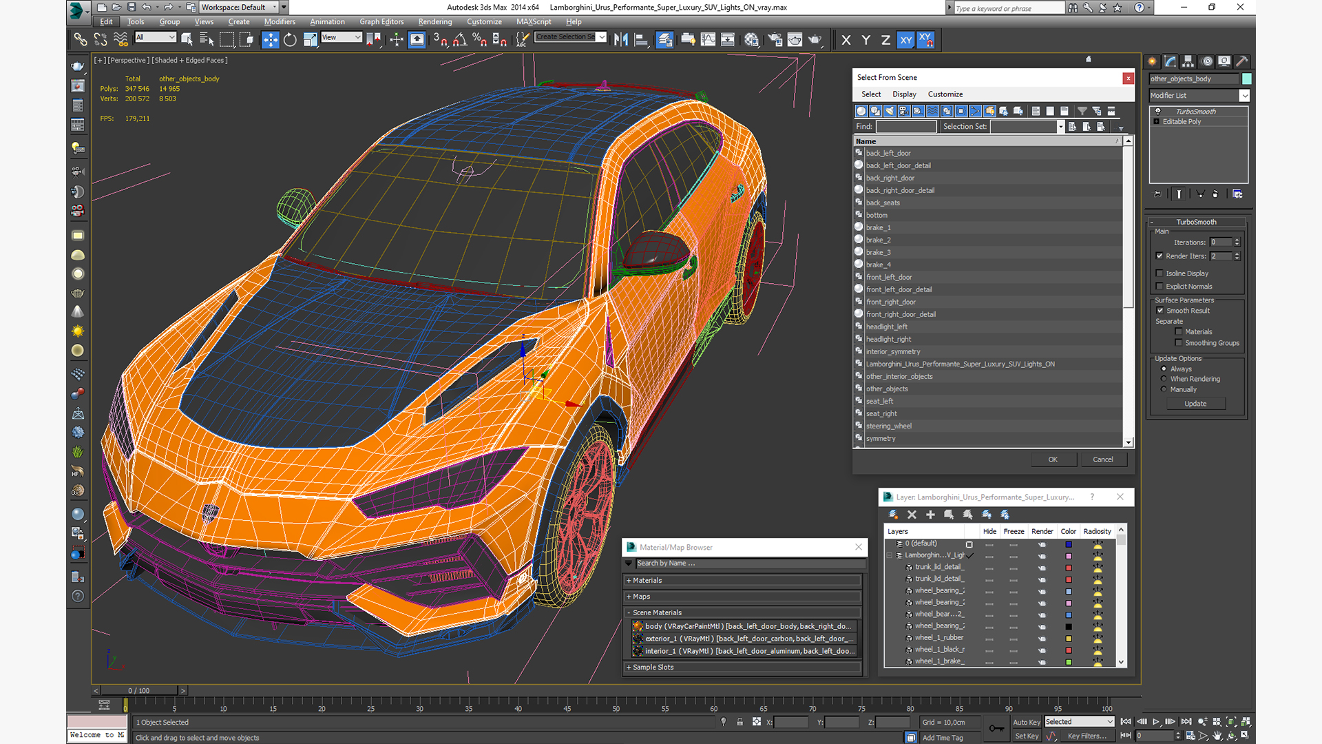 3D model Lamborghini Urus Performante Super Luxury SUV Lights ON