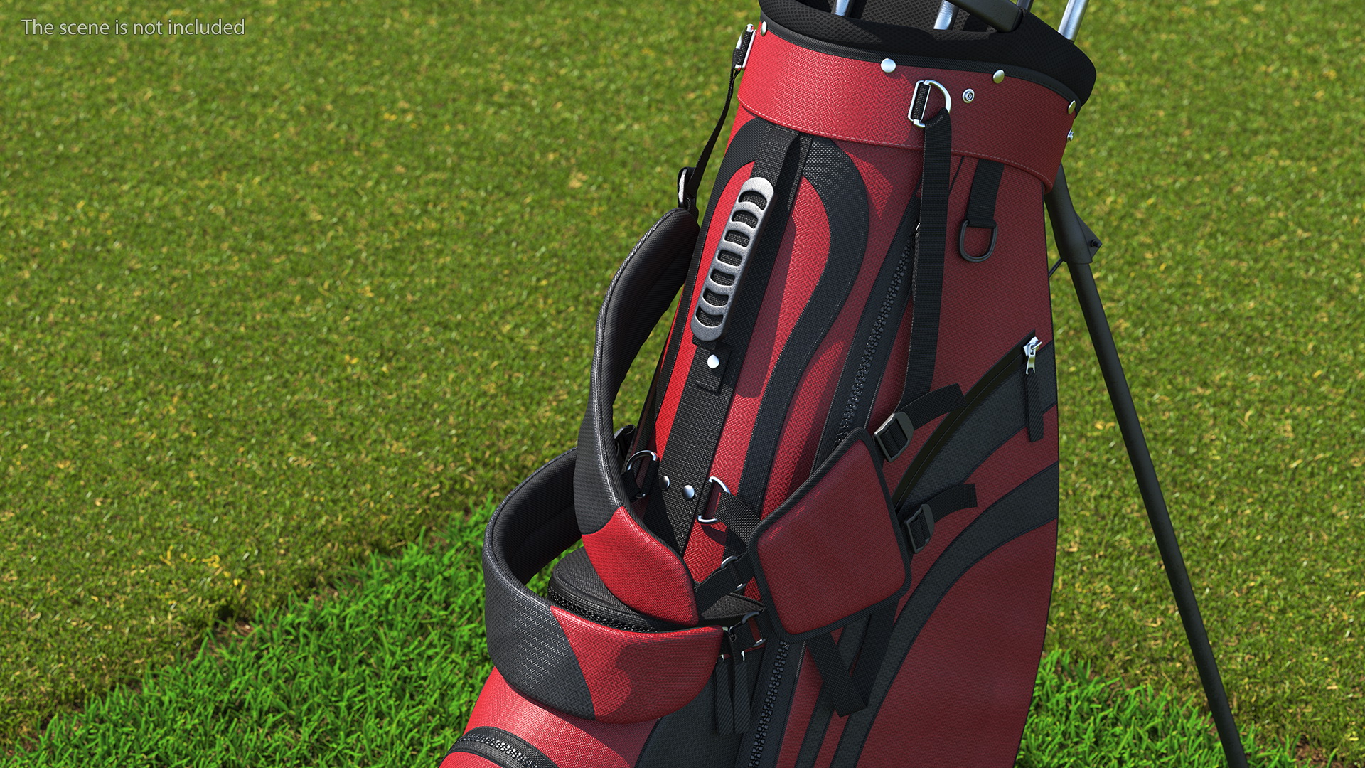 3D Golf Ball and Bag with Clubs on Lawn