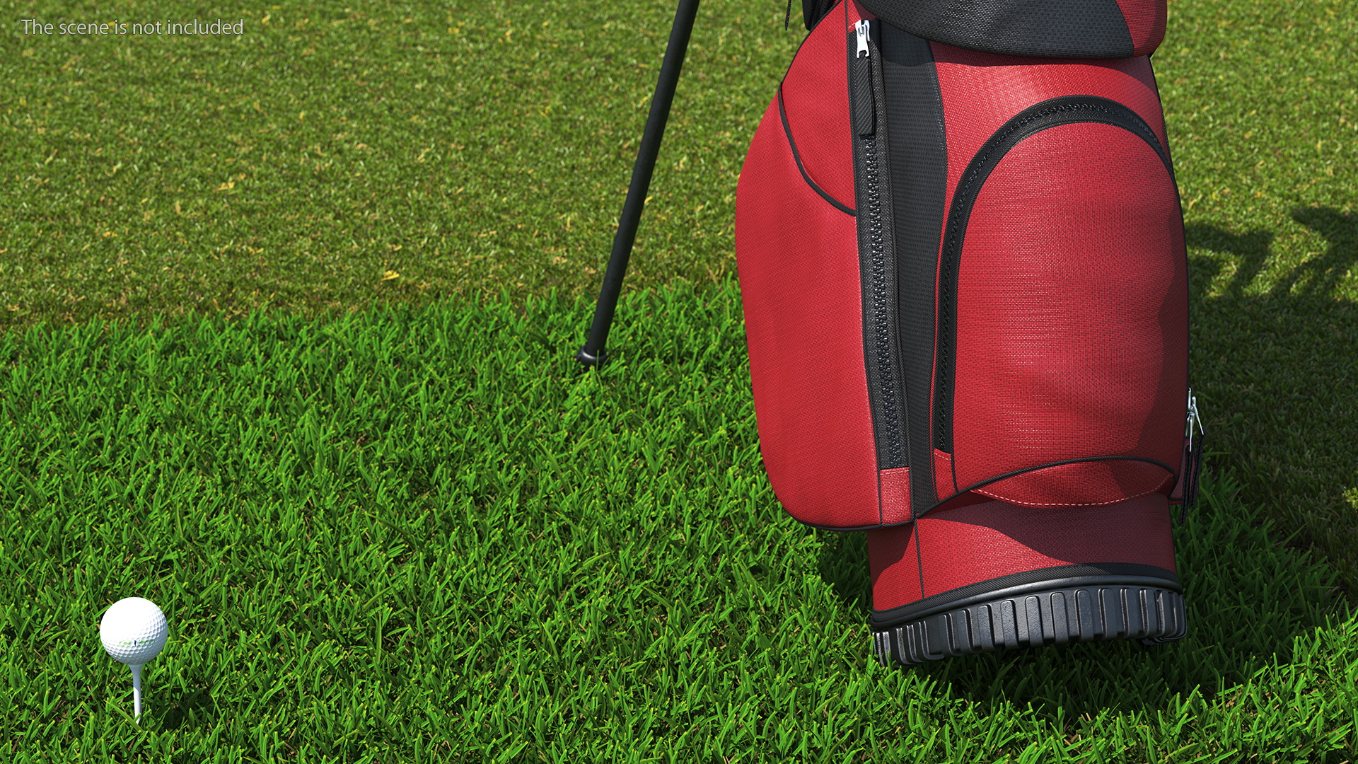 3D Golf Ball and Bag with Clubs on Lawn