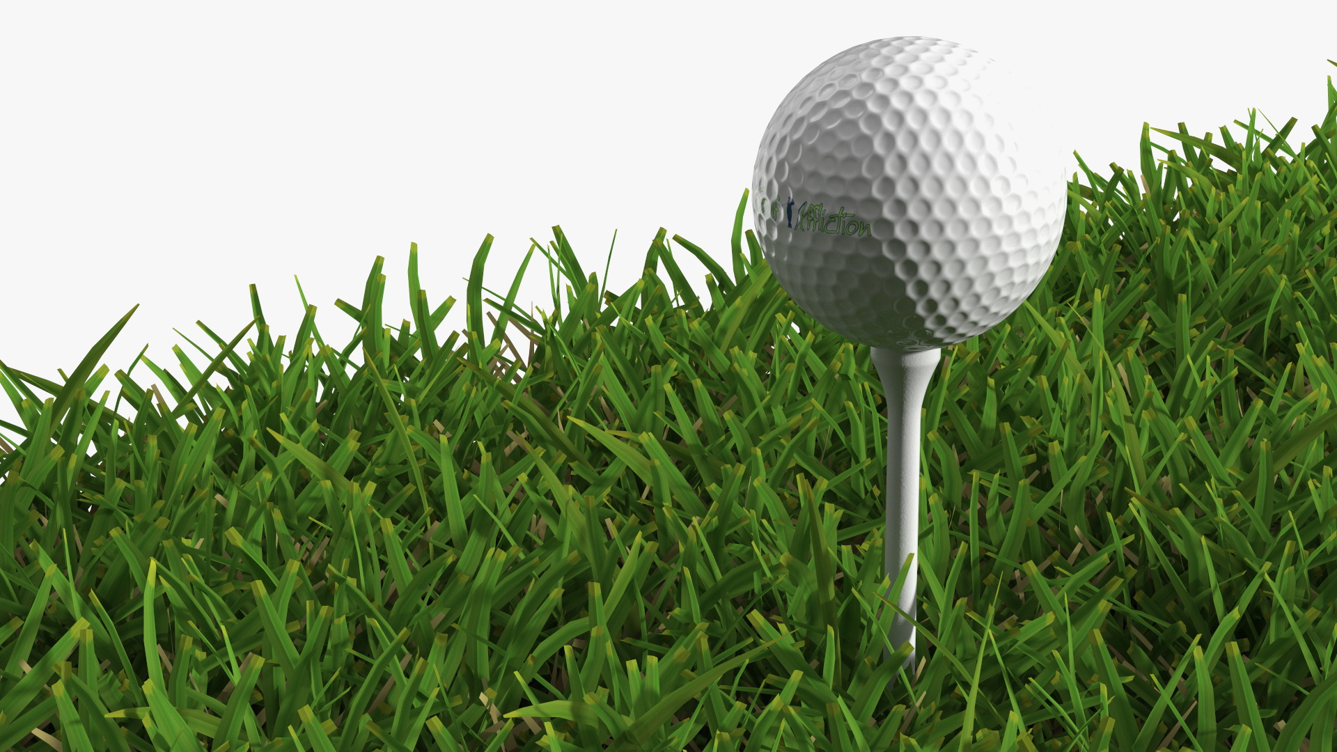 3D Golf Ball and Bag with Clubs on Lawn