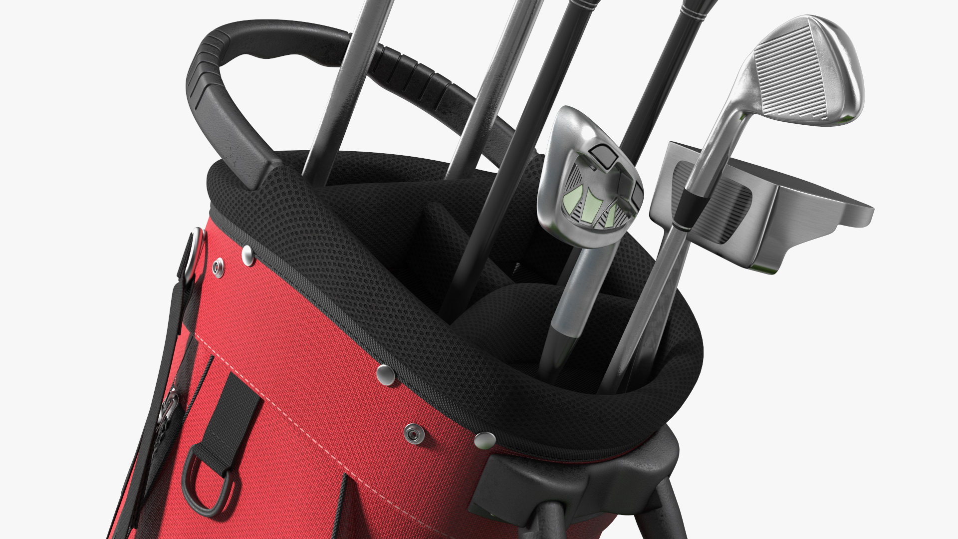 3D Golf Ball and Bag with Clubs on Lawn