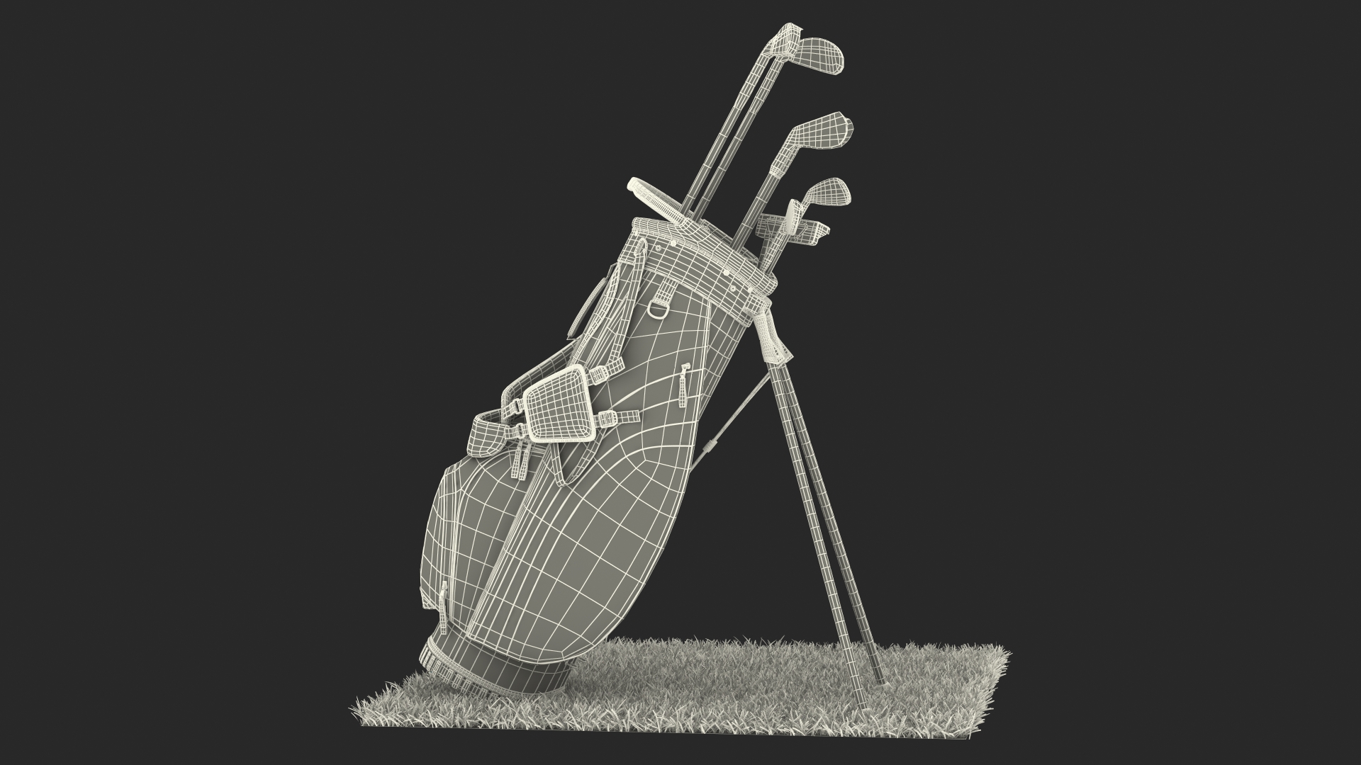 3D Golf Ball and Bag with Clubs on Lawn