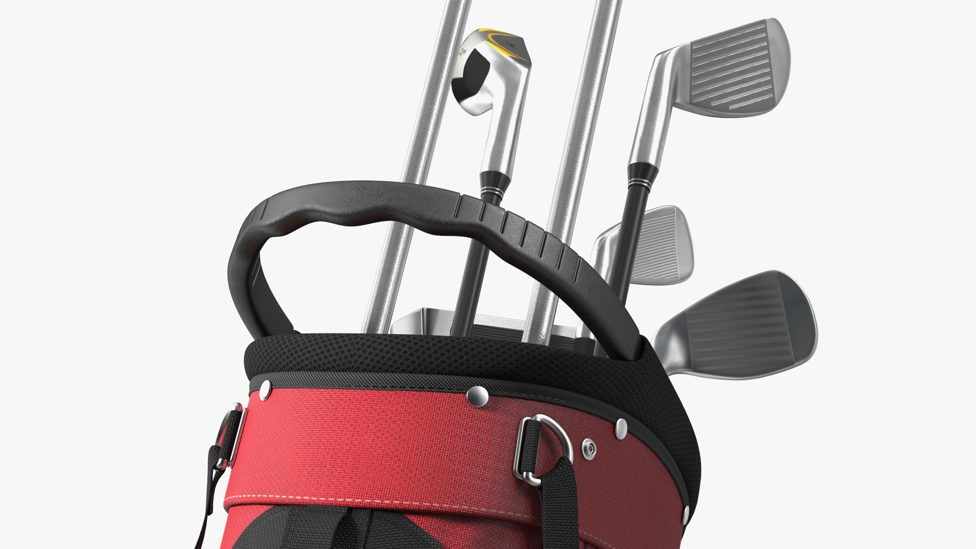 3D Golf Ball and Bag with Clubs on Lawn
