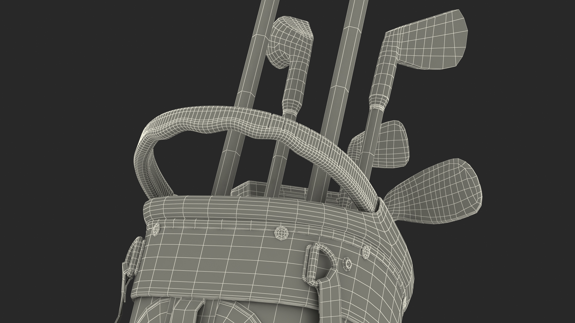 3D Golf Ball and Bag with Clubs on Lawn