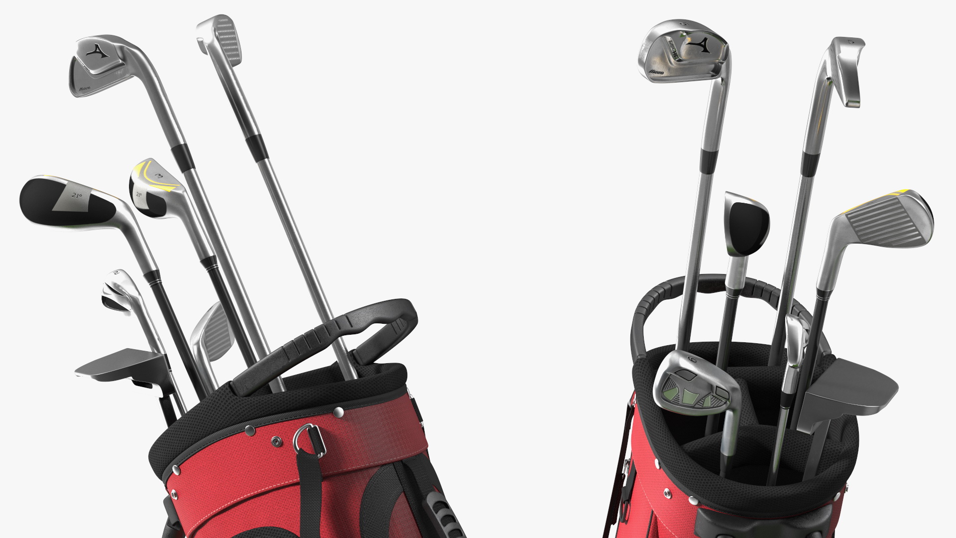 3D Golf Ball and Bag with Clubs on Lawn