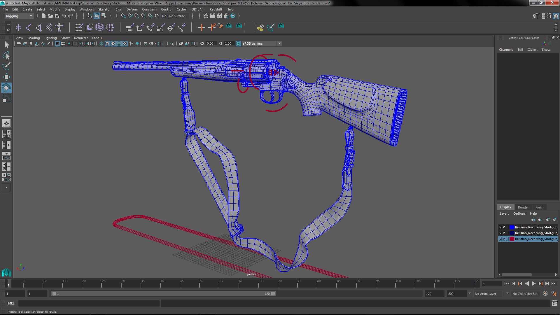 3D Russian Revolving Shotgun MTs255 Polymer Worn Rigged for Maya