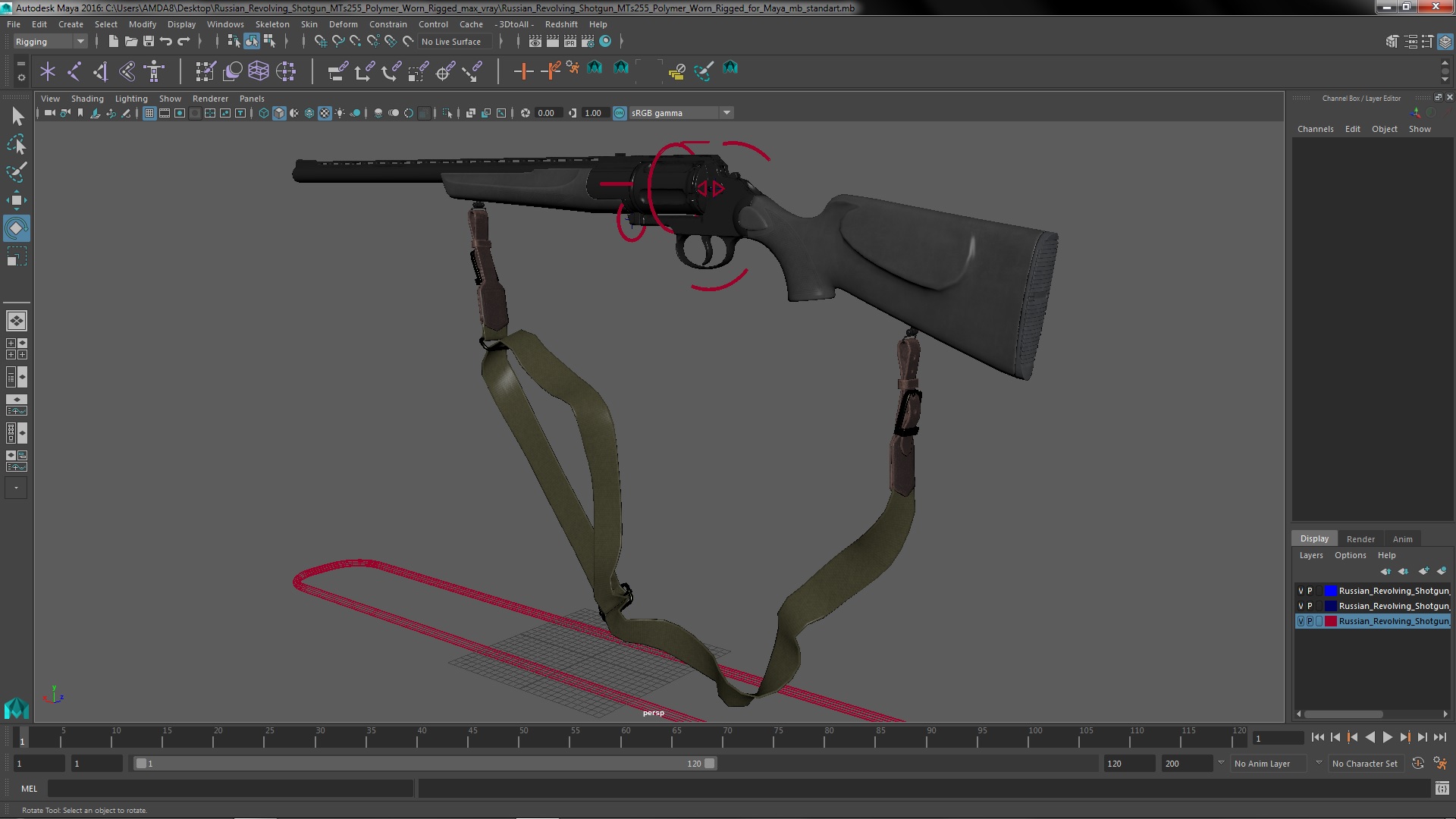3D Russian Revolving Shotgun MTs255 Polymer Worn Rigged for Maya