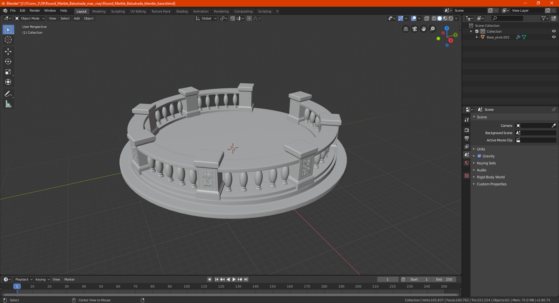 3D Round Marble Balustrade model