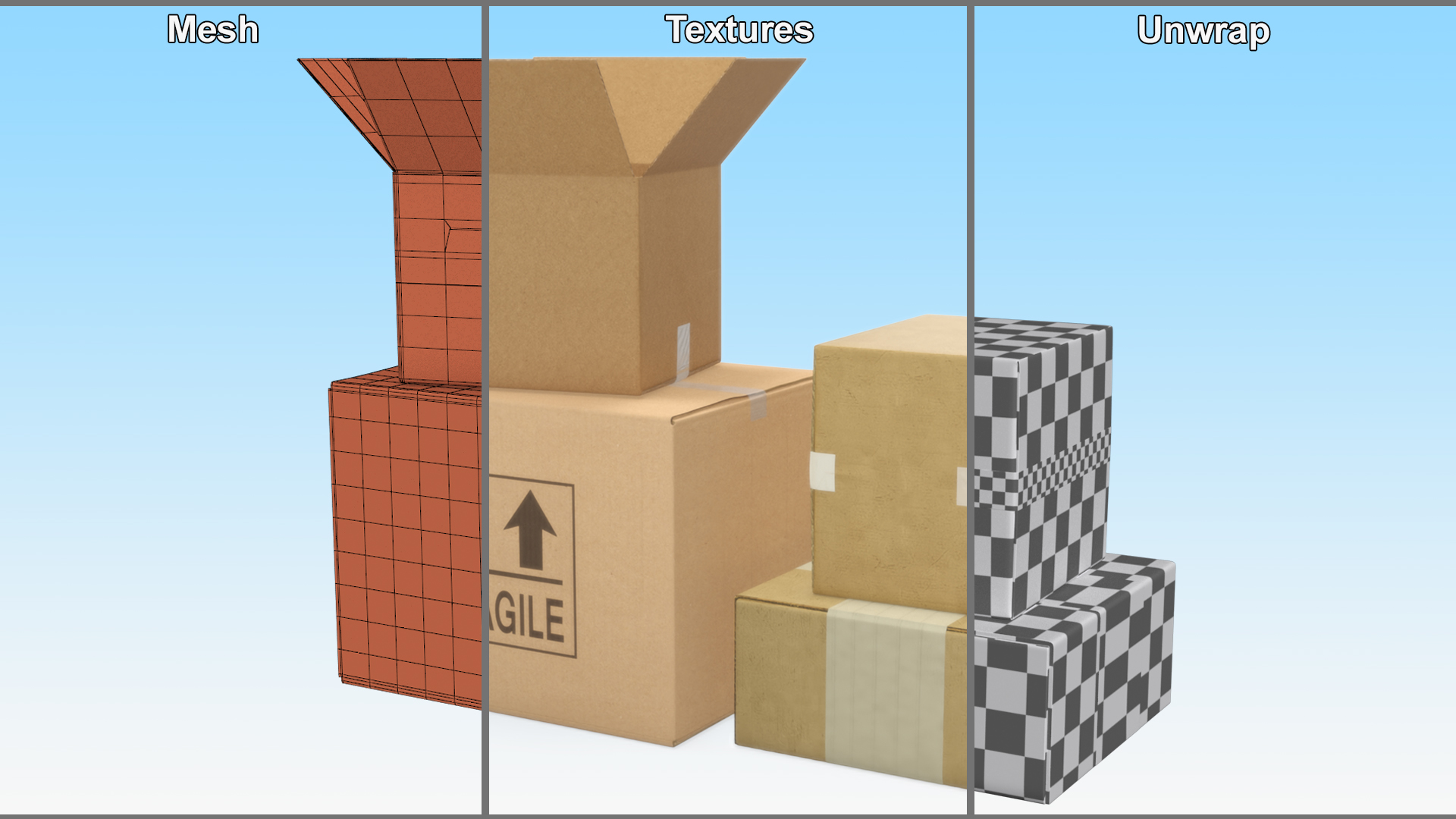 3D Cardboard Boxes Stack