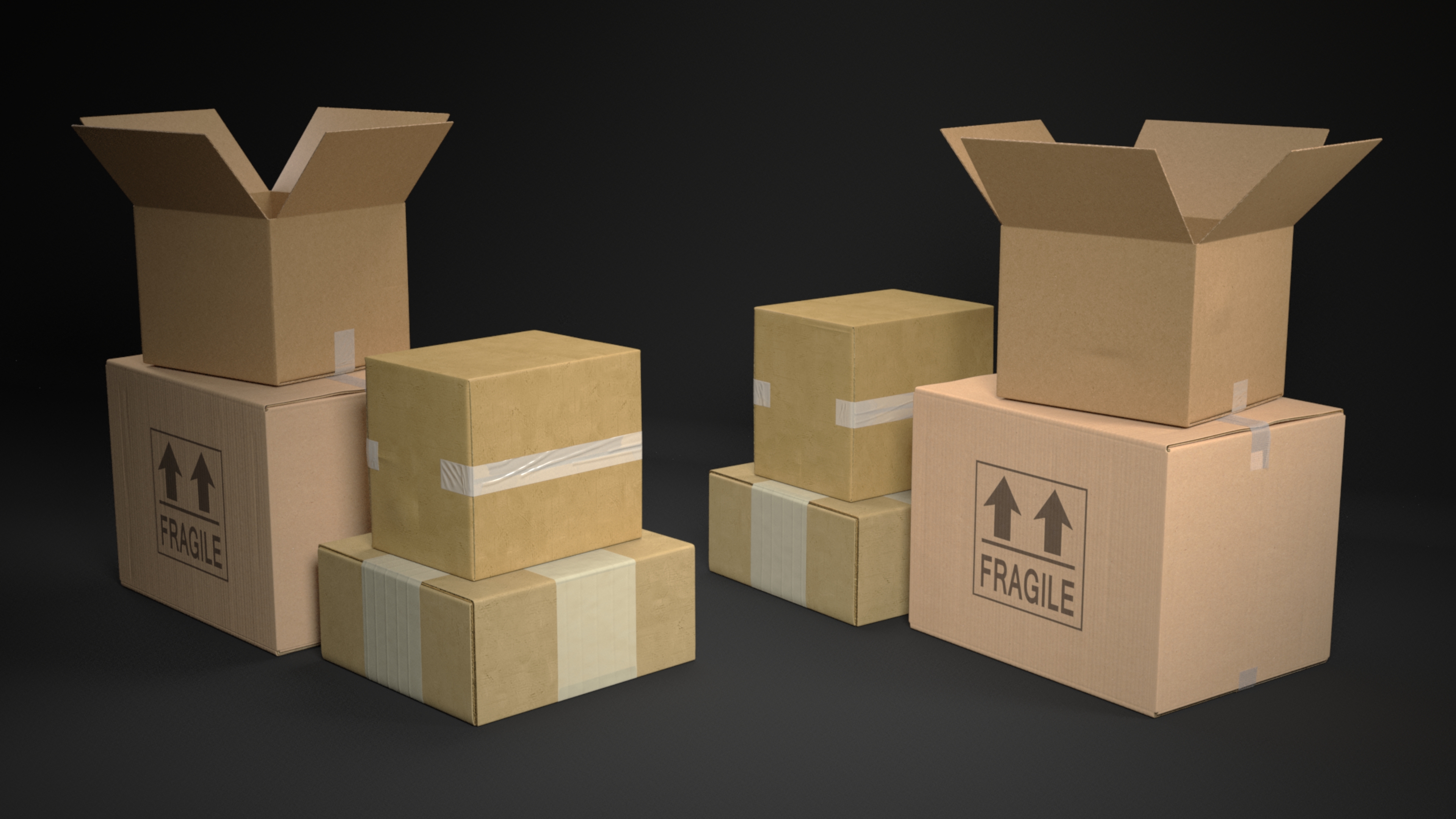 3D Cardboard Boxes Stack