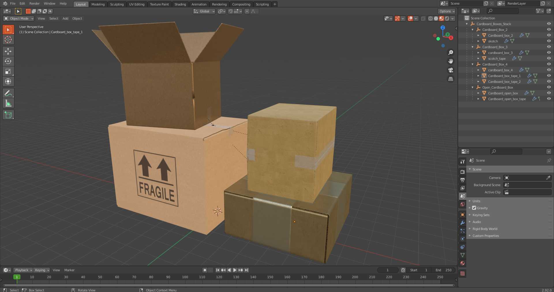 3D Cardboard Boxes Stack