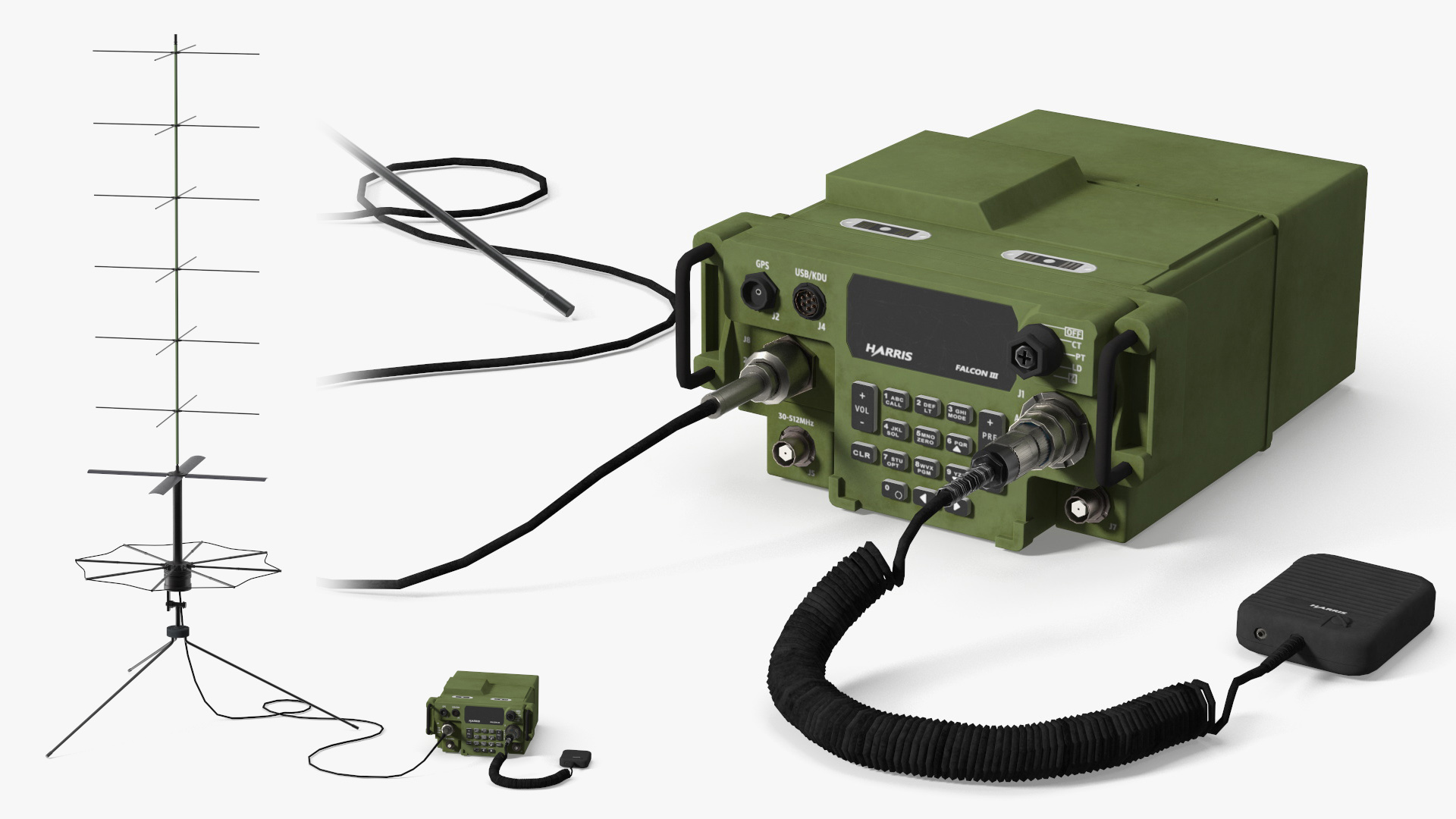 Radio AN-PRC-117G Falcon III with SATCOM Antenna Game Ready