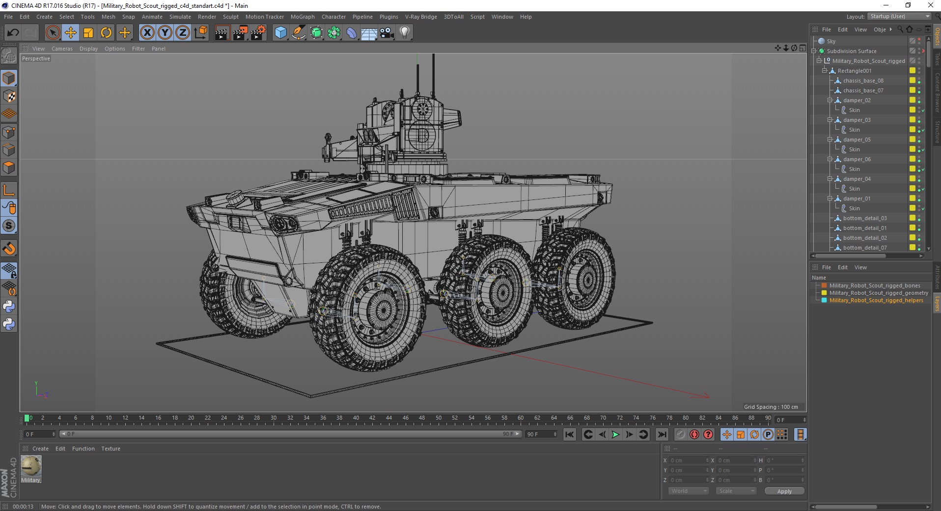 3D Military Robot Scout Rigged for Cinema 4D