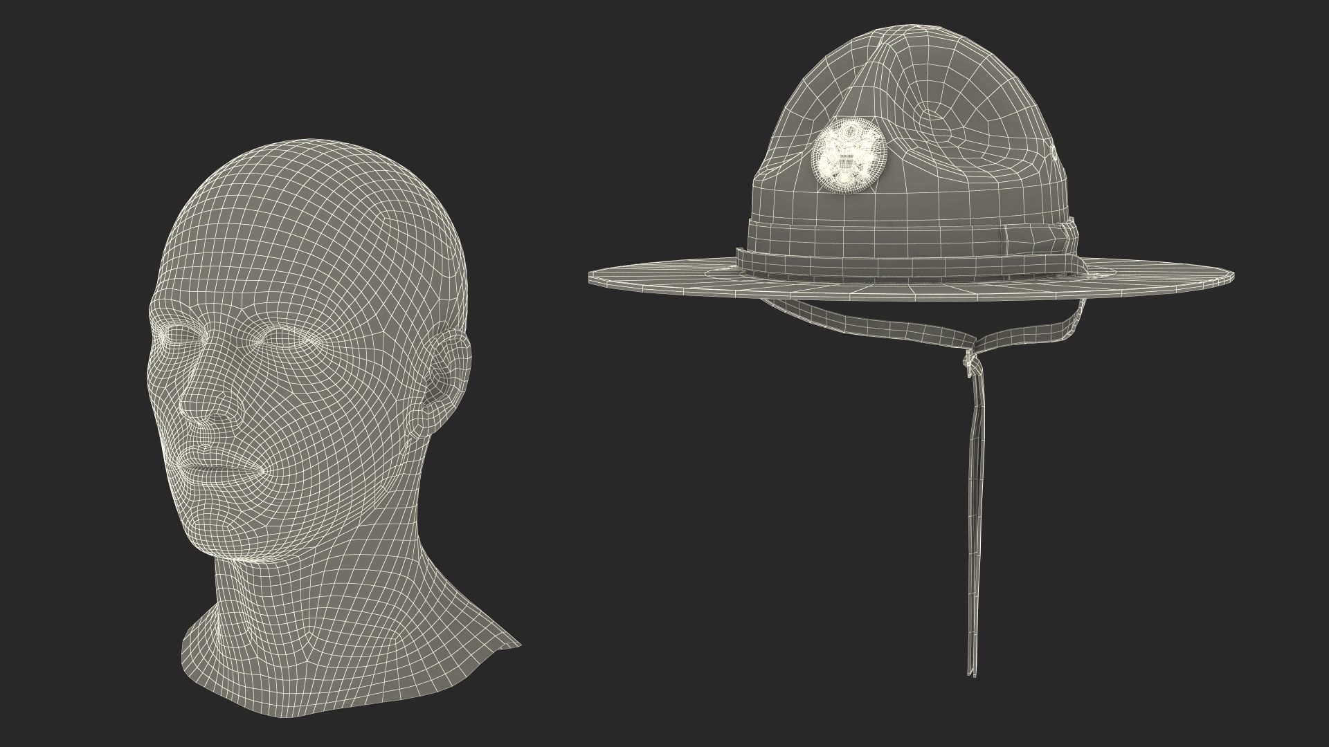 Campaign Hat with Cockade Green on Mannequin 3D model