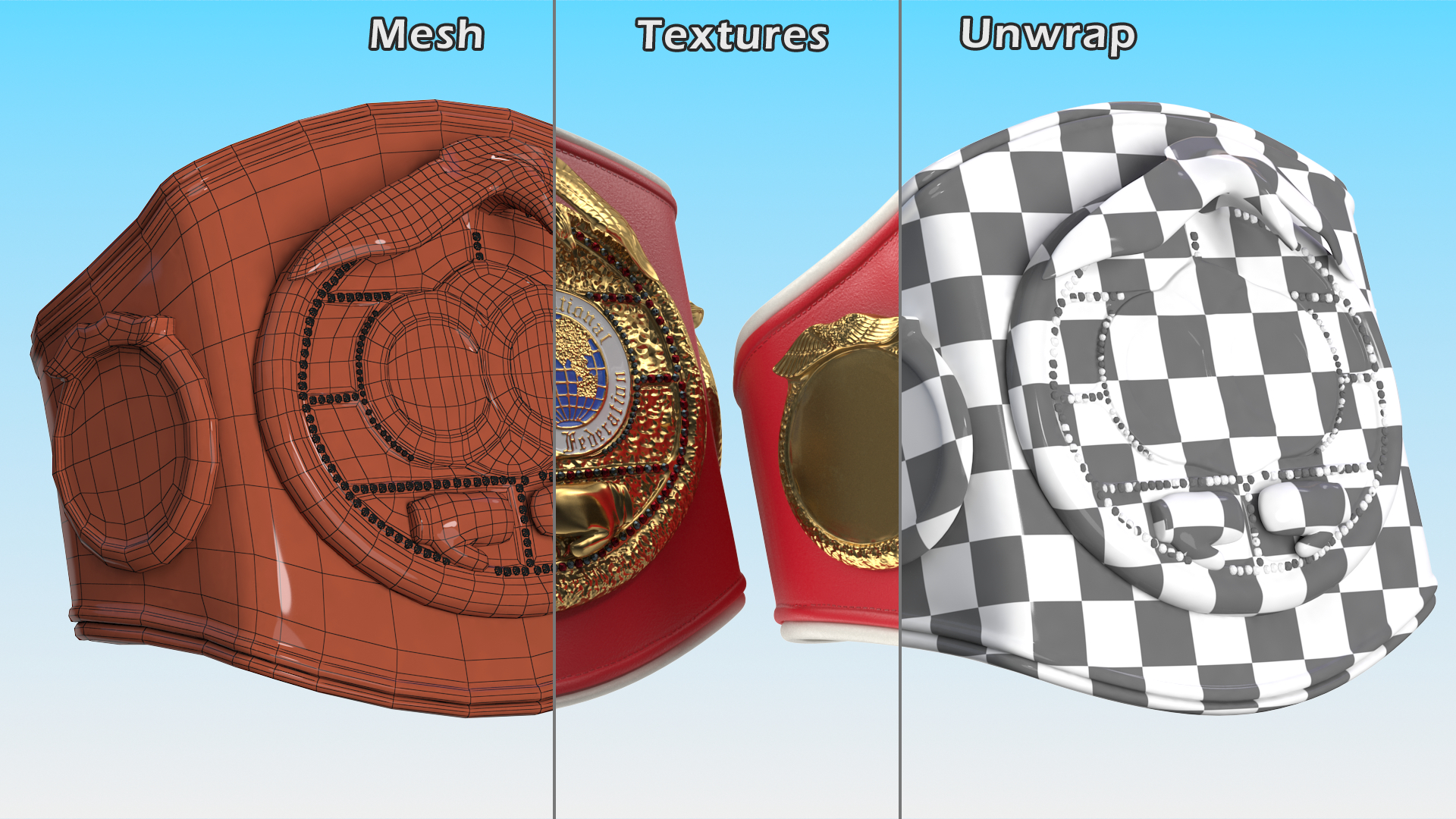 3D IBF Championship Belt Folded whith Fur model