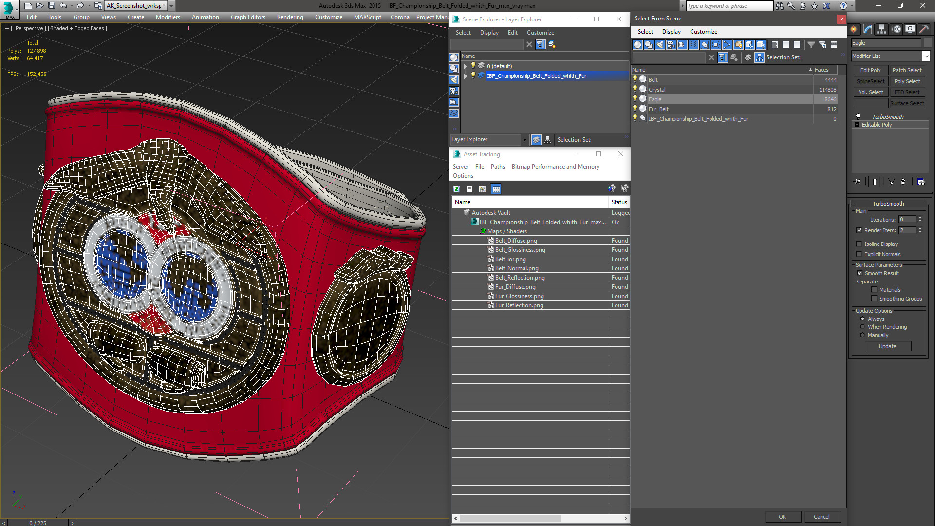3D IBF Championship Belt Folded whith Fur model