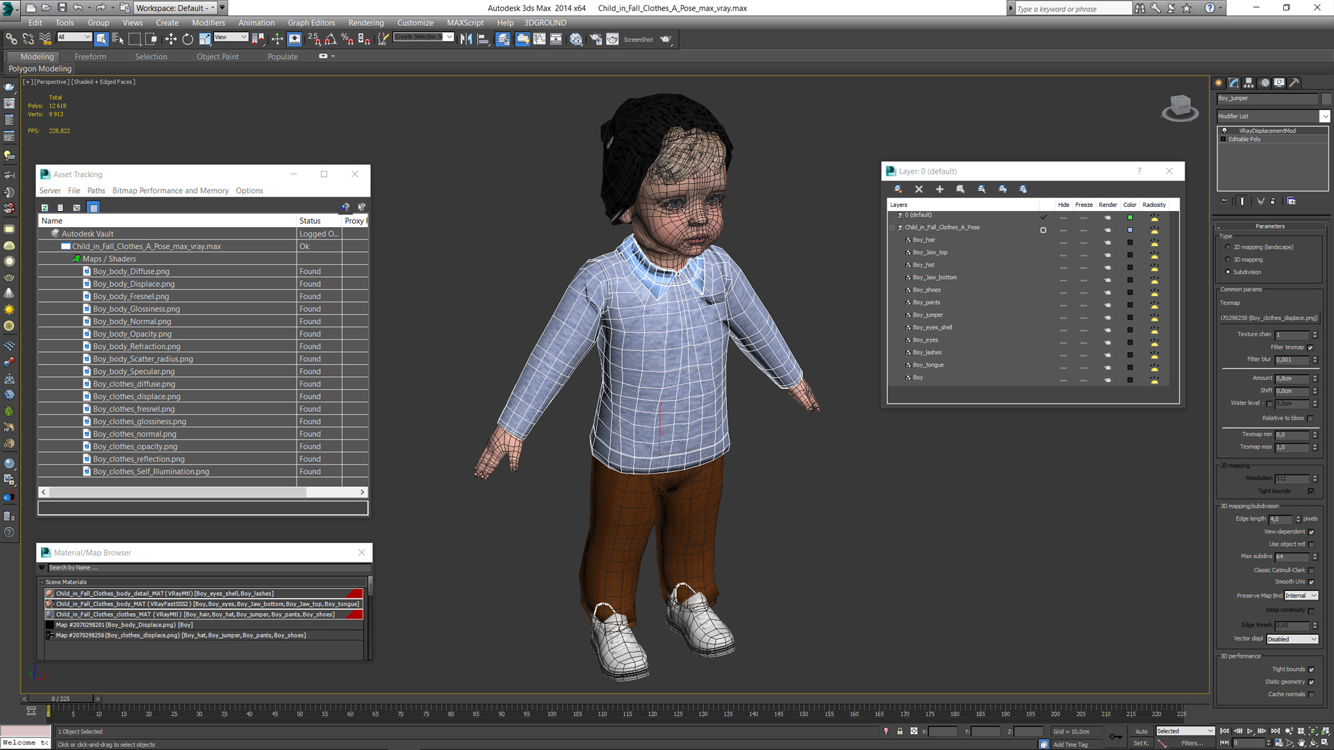 3D Child in Fall Clothes A-Pose model