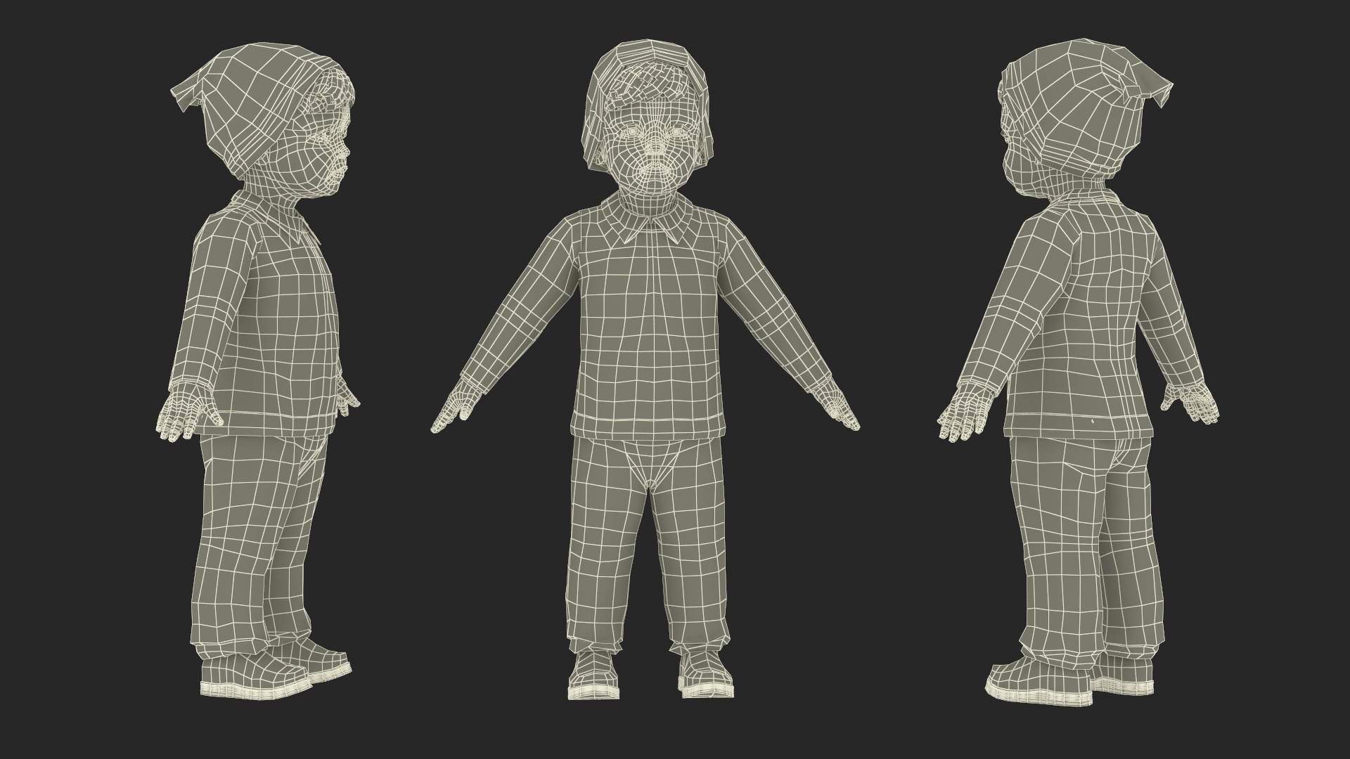3D Child in Fall Clothes A-Pose model